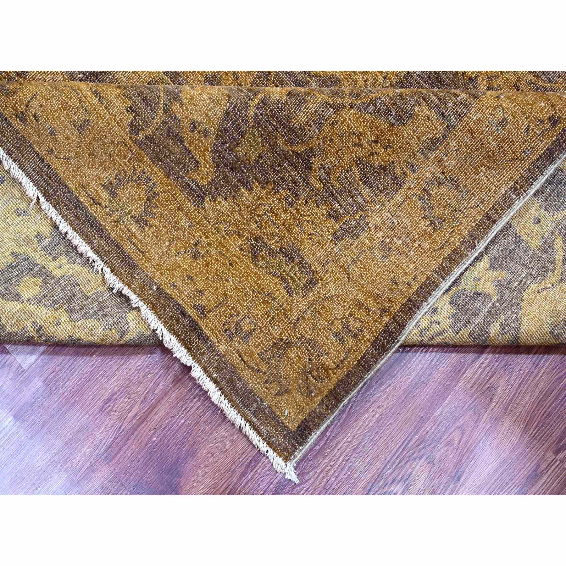 7'10"x10' Chocolate Brown, Peshawar with Ziegler Mahal, All Over Design, Distressed, Zero Pile, Hand Knotted, Pure Wool, Oriental Rug Sh20397