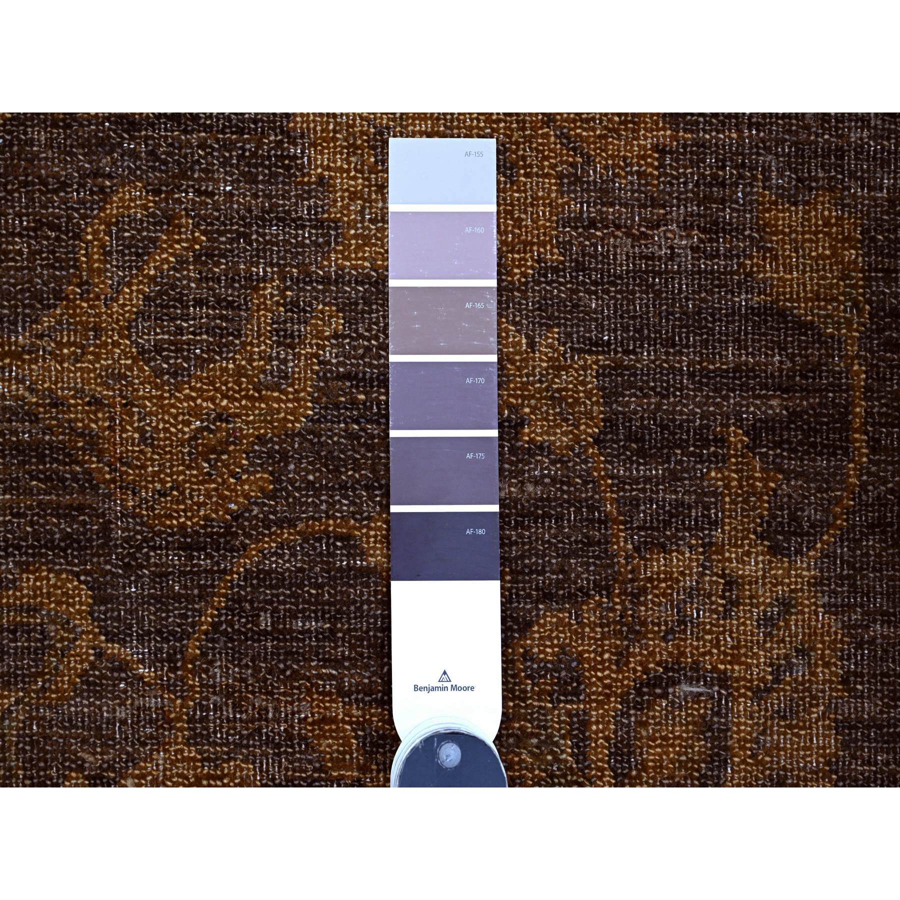 7'10"x10' Chocolate Brown, Peshawar with Ziegler Mahal, All Over Design, Distressed, Zero Pile, Hand Knotted, Pure Wool, Oriental Rug Sh20397