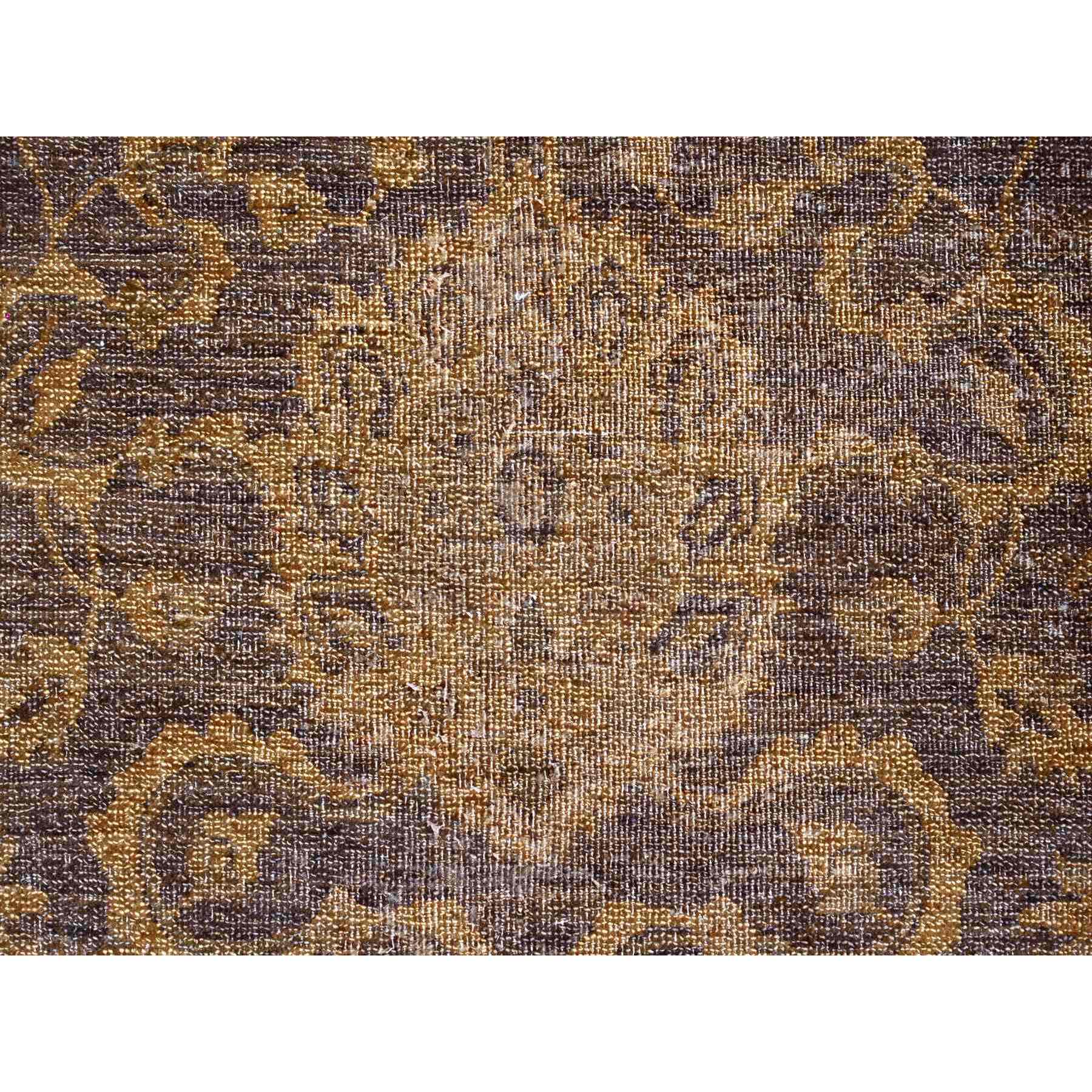 7'10"x10' Chocolate Brown, Peshawar with Ziegler Mahal, All Over Design, Distressed, Zero Pile, Hand Knotted, Pure Wool, Oriental Rug Sh20397