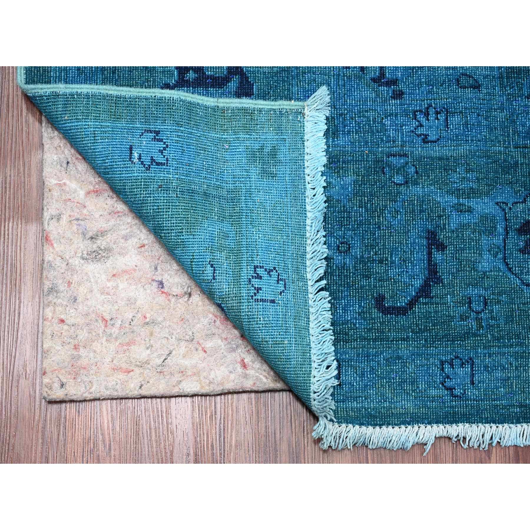 8'x9'7" Carolina Blue, Overdyed Peshawar with Heriz Design, Distressed, Zero Pile, Hand Knotted, 100% Wool, Oriental Rug Sh20398