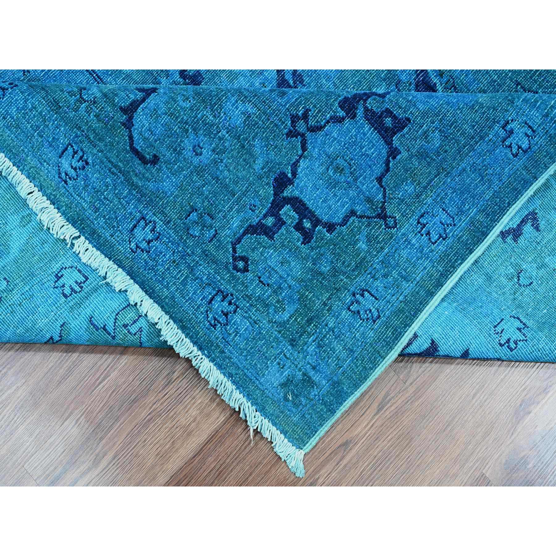 8'x9'7" Carolina Blue, Overdyed Peshawar with Heriz Design, Distressed, Zero Pile, Hand Knotted, 100% Wool, Oriental Rug Sh20398