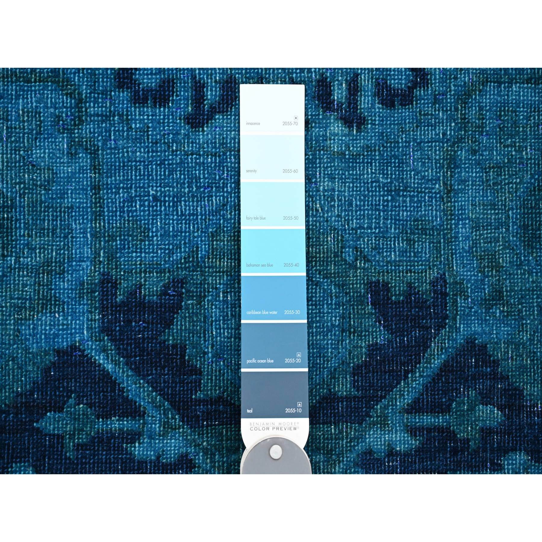 8'x9'7" Carolina Blue, Overdyed Peshawar with Heriz Design, Distressed, Zero Pile, Hand Knotted, 100% Wool, Oriental Rug Sh20398