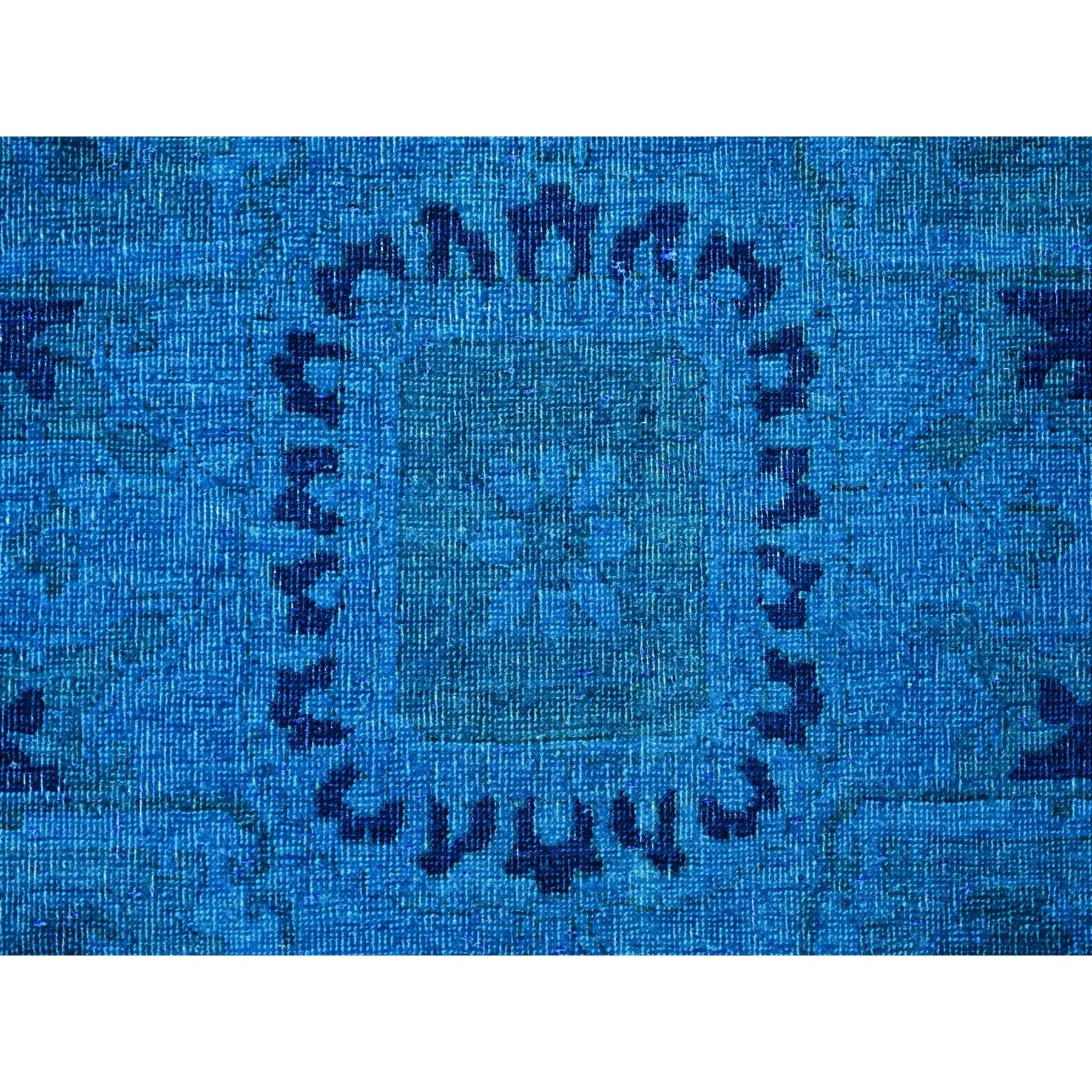8'x9'7" Carolina Blue, Overdyed Peshawar with Heriz Design, Distressed, Zero Pile, Hand Knotted, 100% Wool, Oriental Rug Sh20398