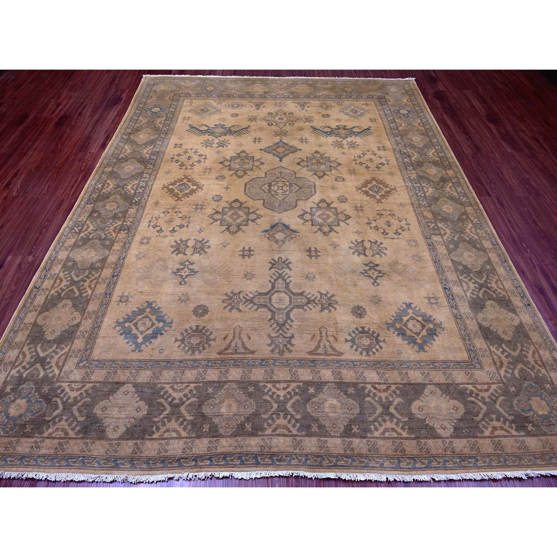 8'x9'10" Coffee Brown, Overdyed Kazak with Geometric Leaf Pattern, 100% Wool, Hand Knotted, Oriental Rug Sh20400