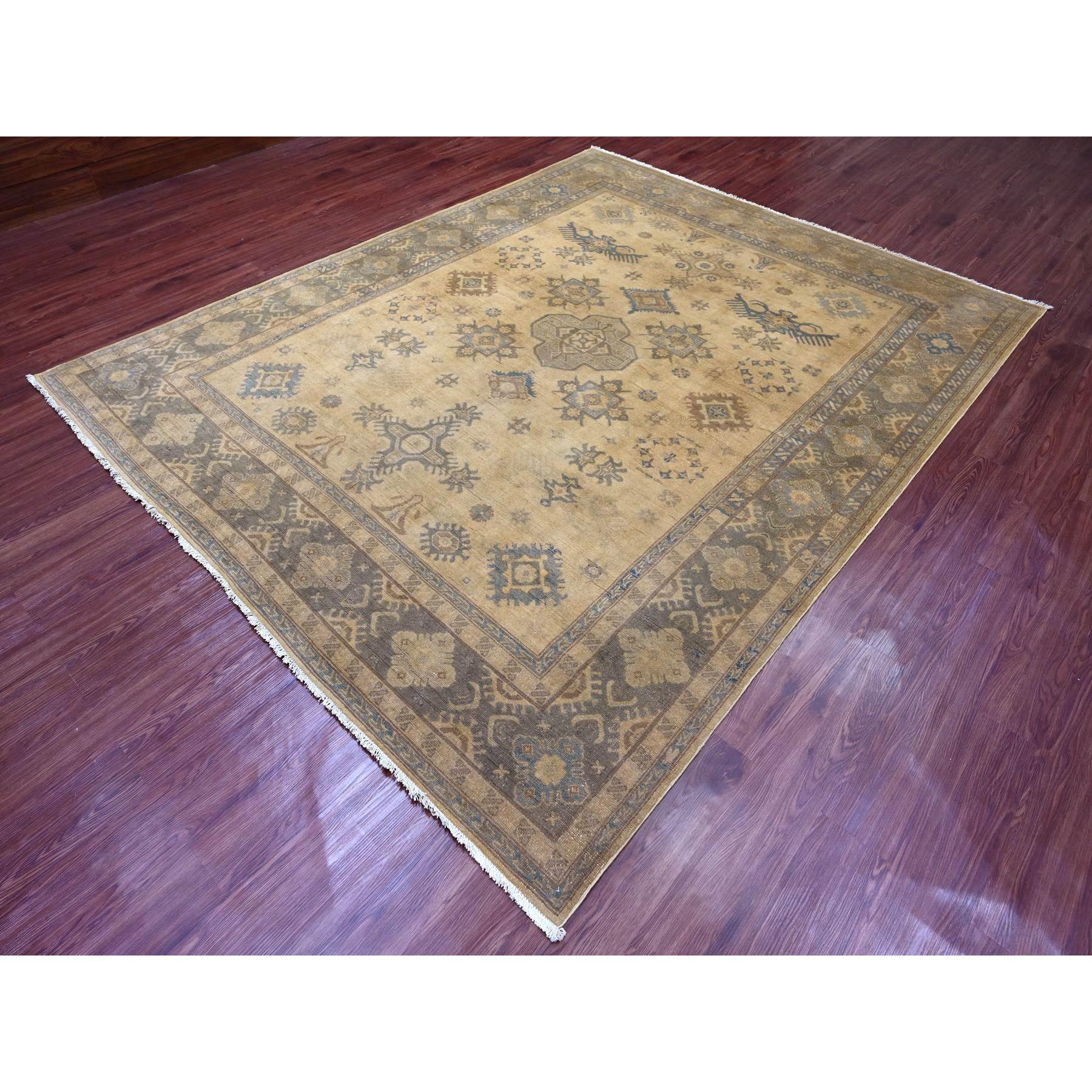 8'x9'10" Coffee Brown, Overdyed Kazak with Geometric Leaf Pattern, 100% Wool, Hand Knotted, Oriental Rug Sh20400
