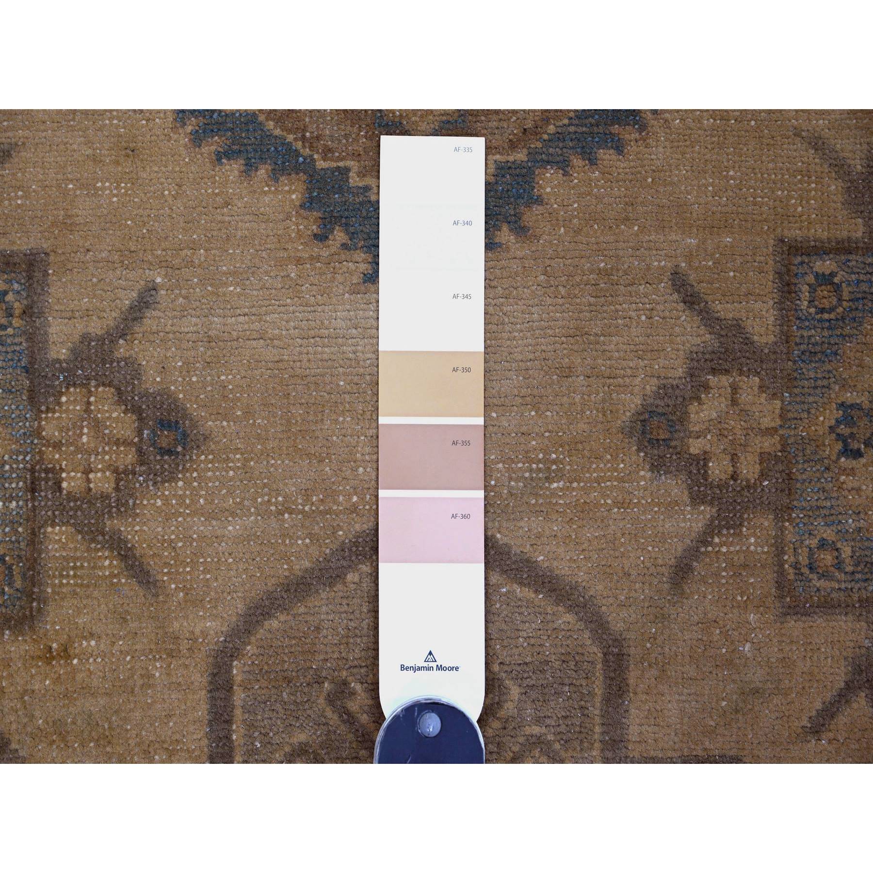 8'x9'10" Coffee Brown, Overdyed Kazak with Geometric Leaf Pattern, 100% Wool, Hand Knotted, Oriental Rug Sh20400