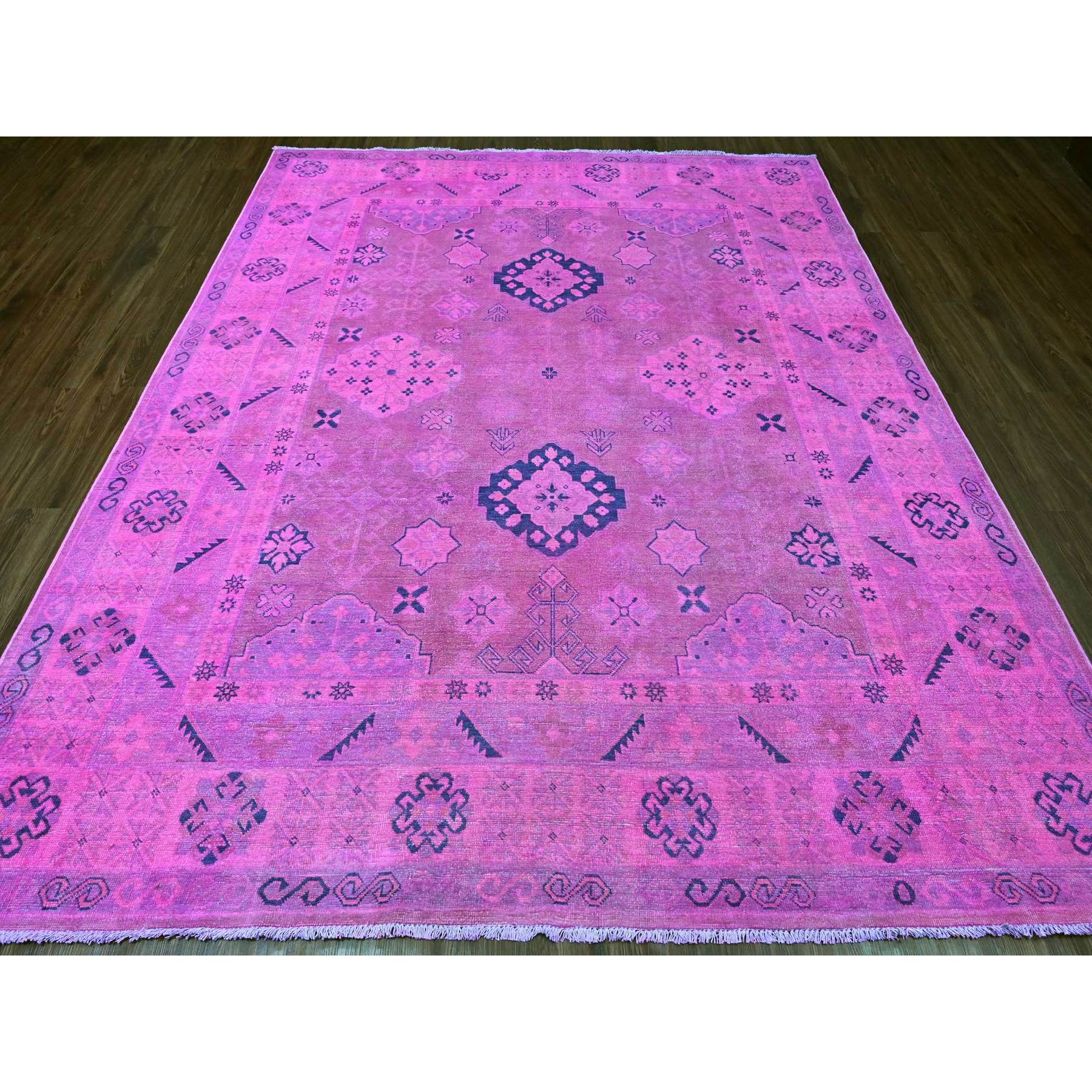 8'x9'7" Hot Pink, Overdyed Kazak with Geometric Design, Hand Knotted, 100% Wool, Oriental Rug Sh20401