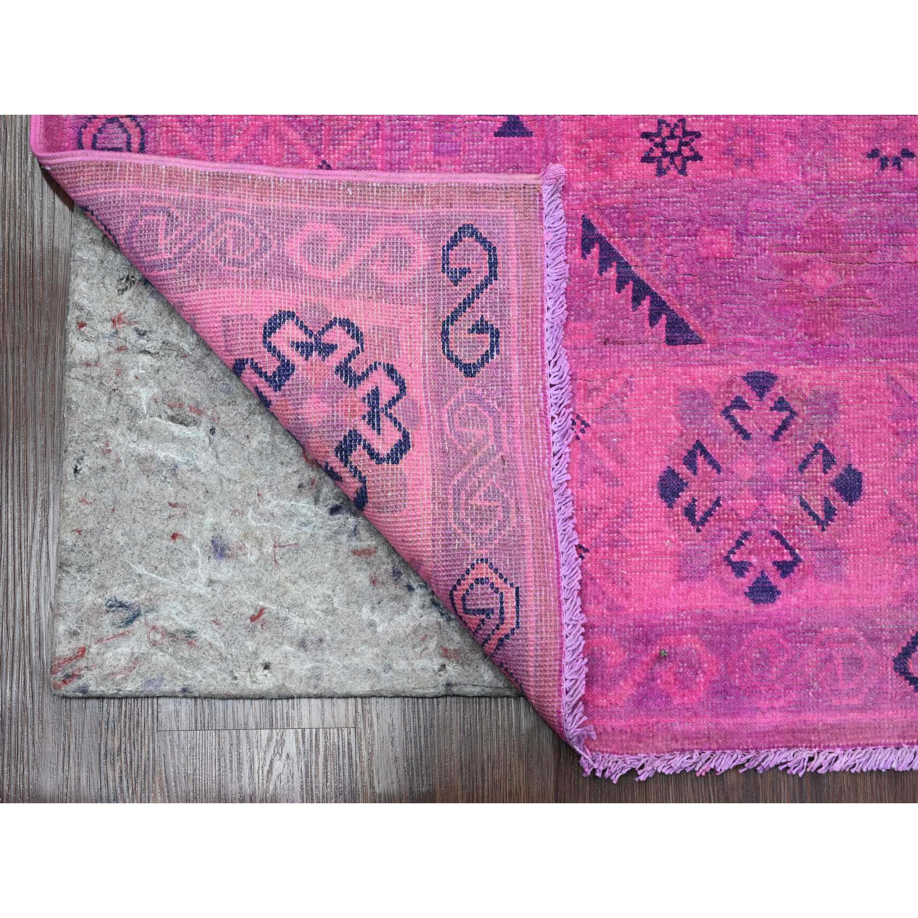8'x9'7" Hot Pink, Overdyed Kazak with Geometric Design, Hand Knotted, 100% Wool, Oriental Rug Sh20401