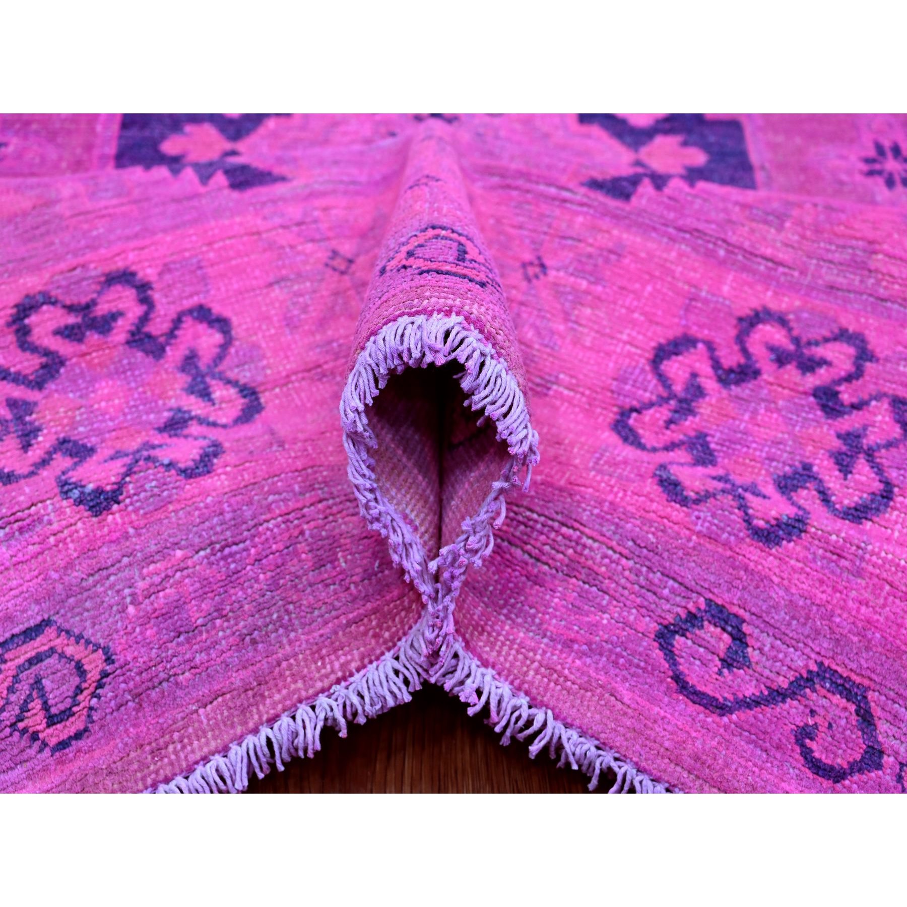 8'x9'7" Hot Pink, Overdyed Kazak with Geometric Design, Hand Knotted, 100% Wool, Oriental Rug Sh20401