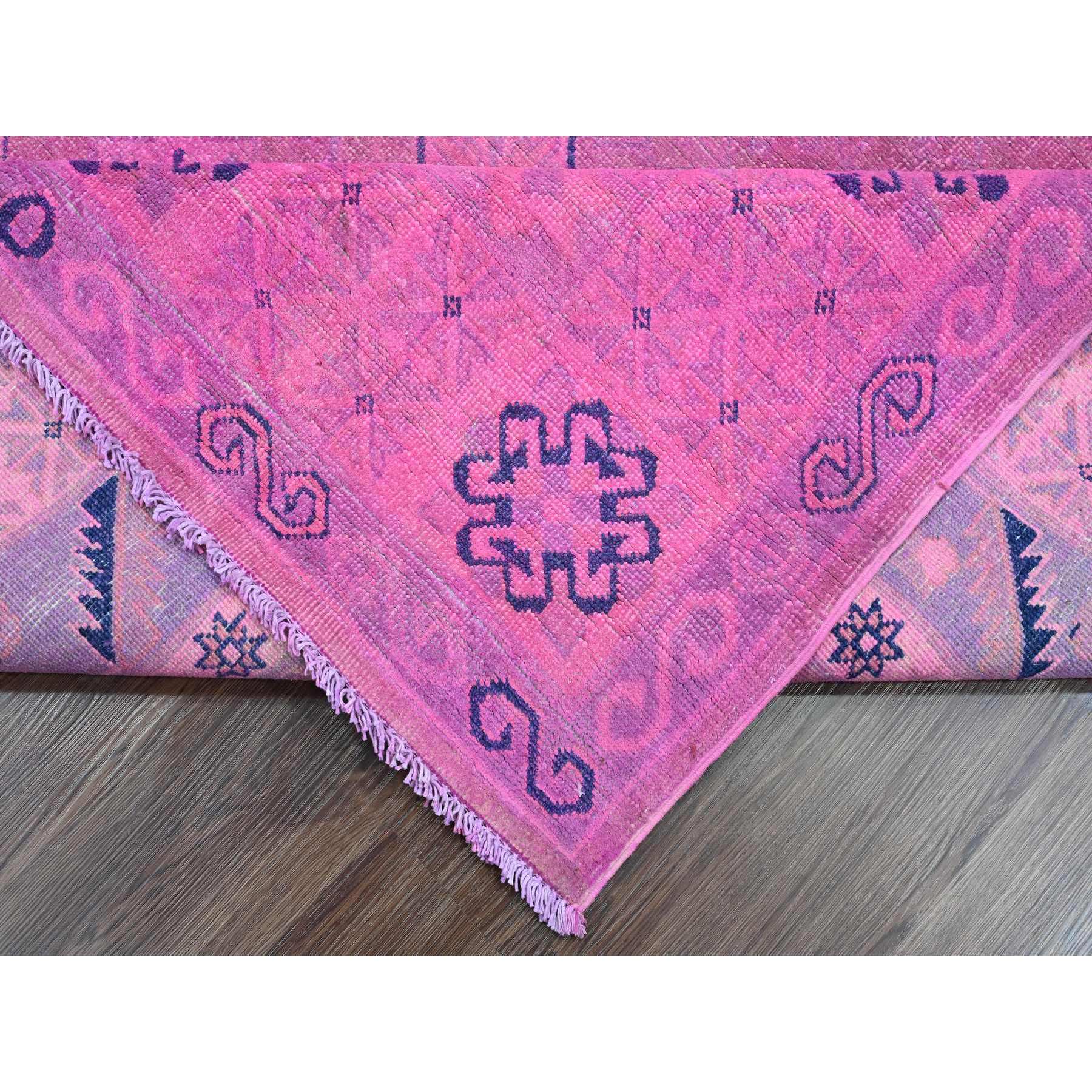8'x9'7" Hot Pink, Overdyed Kazak with Geometric Design, Hand Knotted, 100% Wool, Oriental Rug Sh20401
