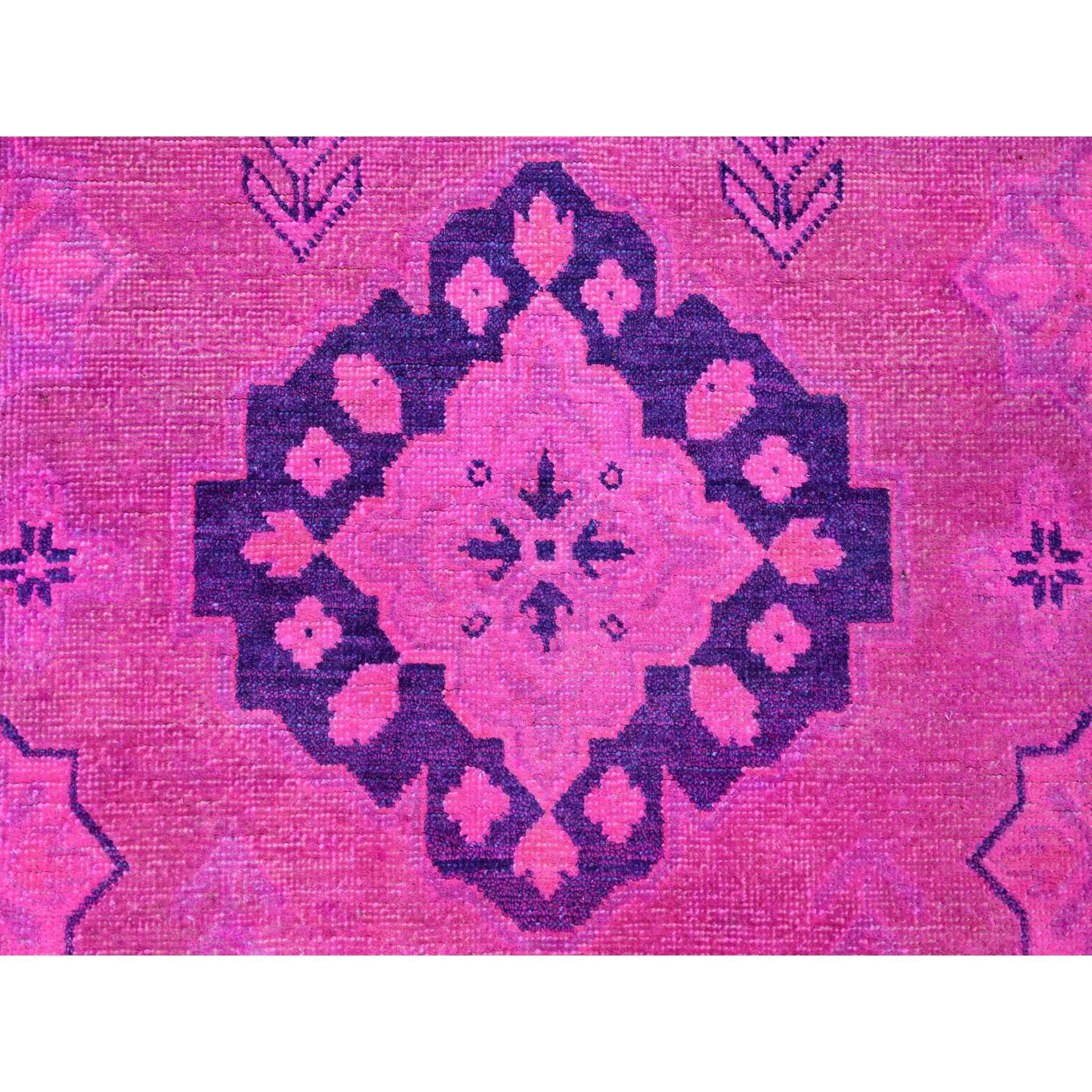 8'x9'7" Hot Pink, Overdyed Kazak with Geometric Design, Hand Knotted, 100% Wool, Oriental Rug Sh20401