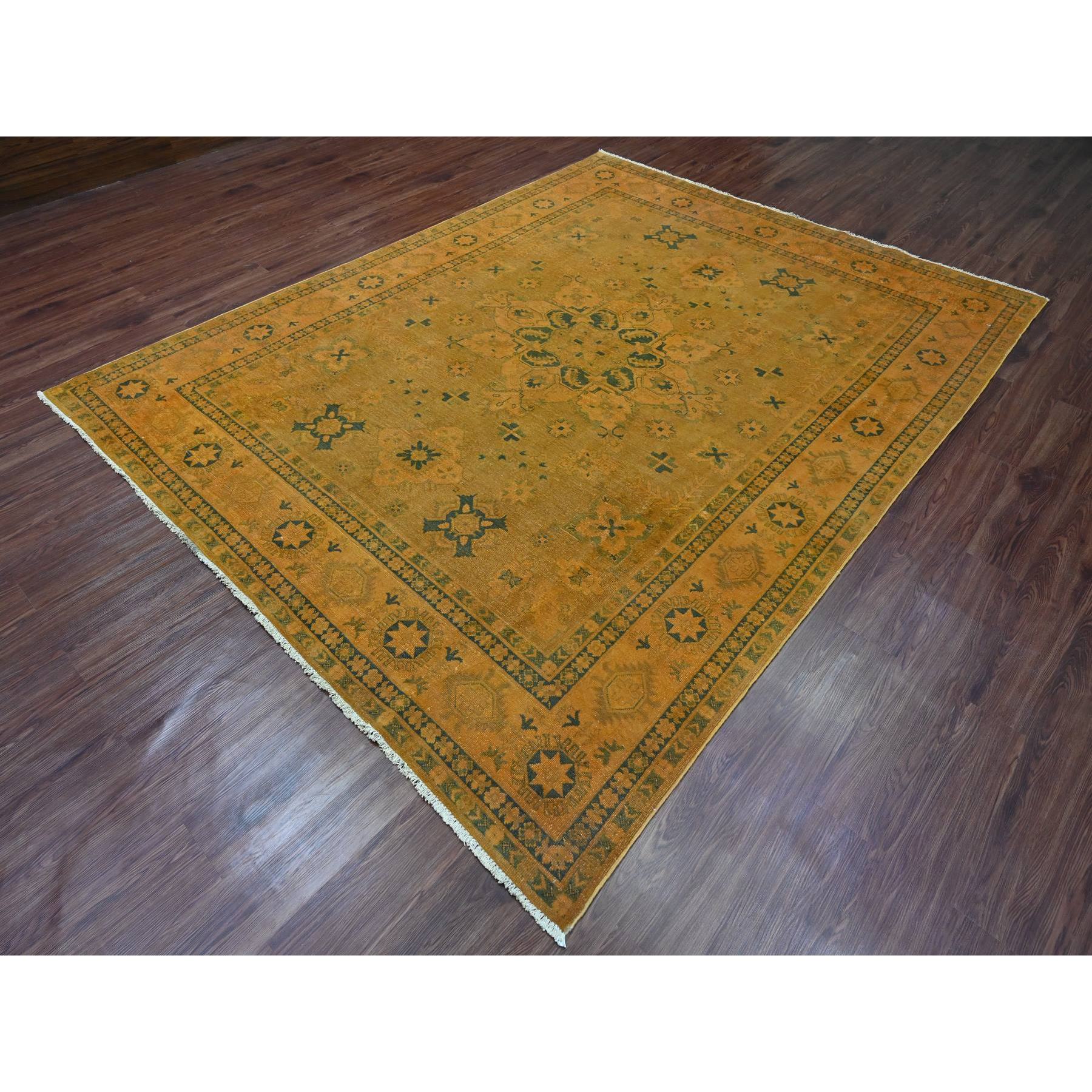 7'8"x9'10" Honey Brown, Overdyed Kazak with Flower Medallion Design, 100% Wool, Hand Knotted, Oriental Rug Sh20402