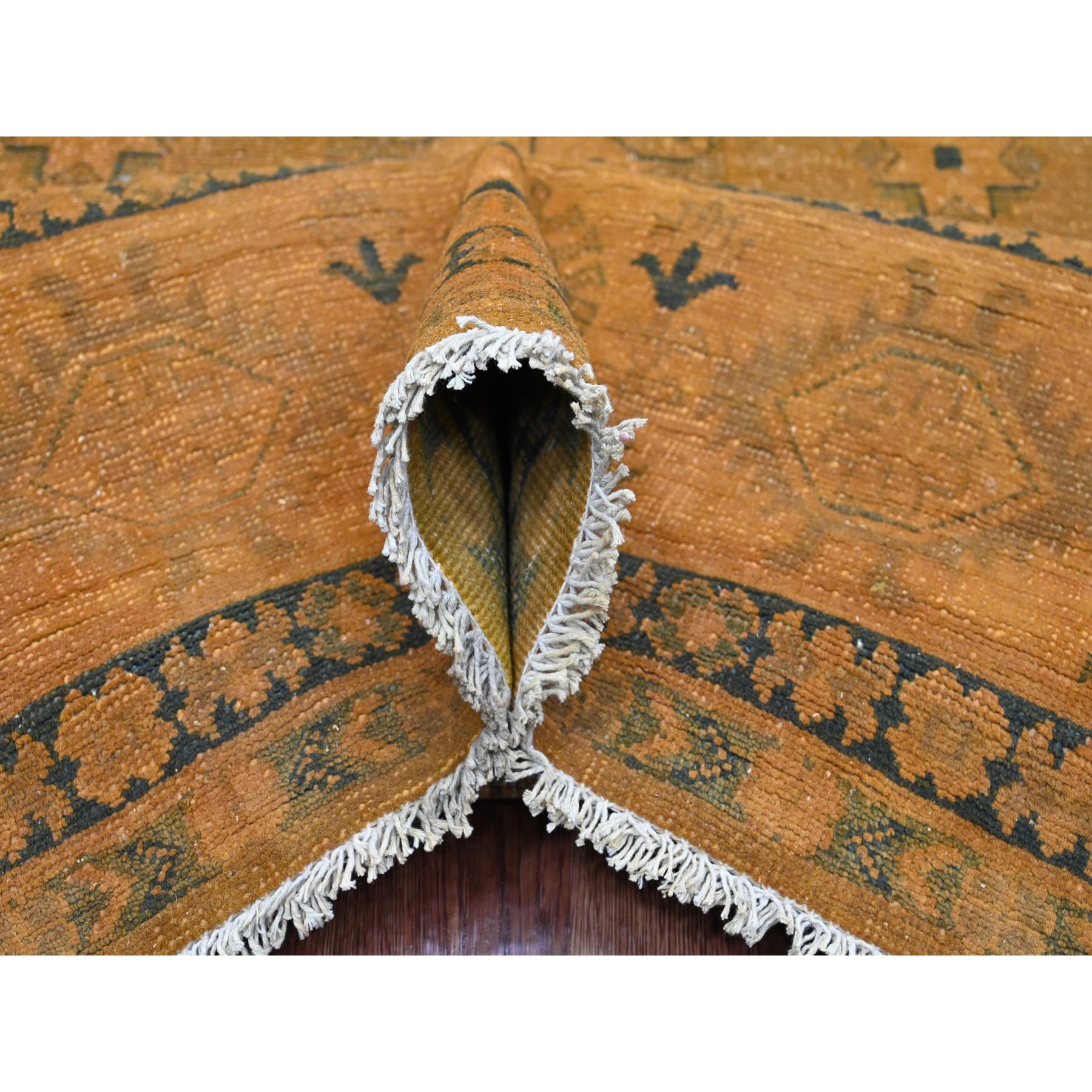 7'8"x9'10" Honey Brown, Overdyed Kazak with Flower Medallion Design, 100% Wool, Hand Knotted, Oriental Rug Sh20402