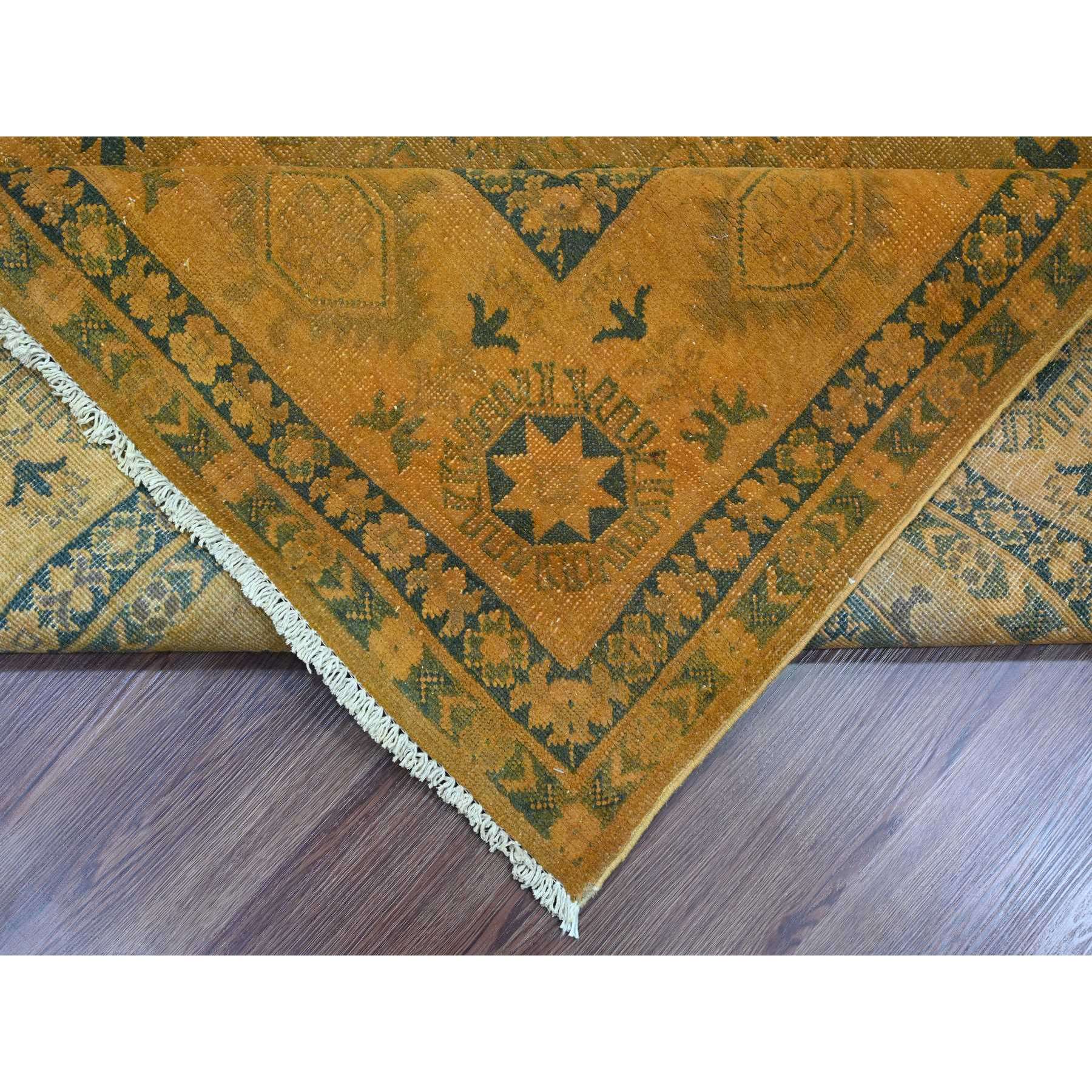 7'8"x9'10" Honey Brown, Overdyed Kazak with Flower Medallion Design, 100% Wool, Hand Knotted, Oriental Rug Sh20402