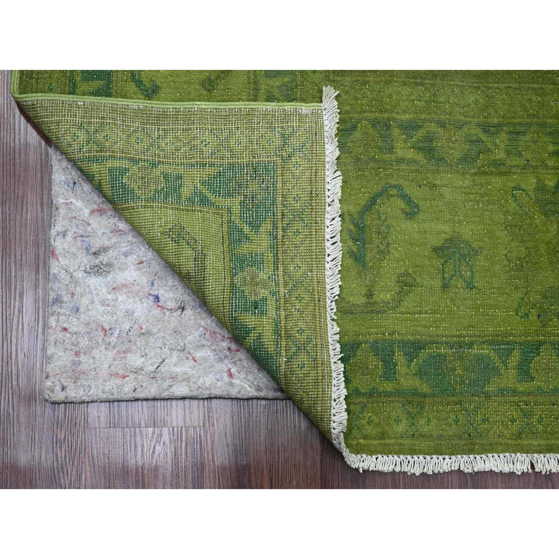 8'x9'6" Pickle Green, Overdyed Kazak with Geometric Pattern, Hand Knotted, Pure Wool, Oriental Rug Sh20403