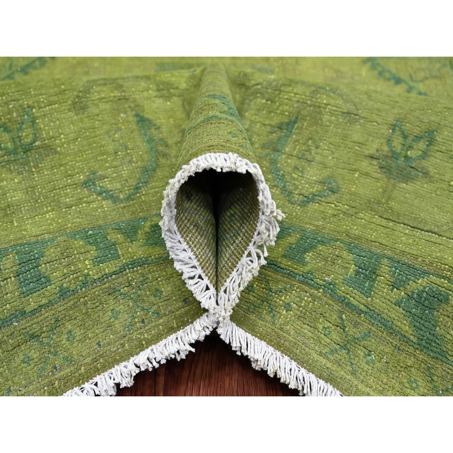 8'x9'6" Pickle Green, Overdyed Kazak with Geometric Pattern, Hand Knotted, Pure Wool, Oriental Rug Sh20403