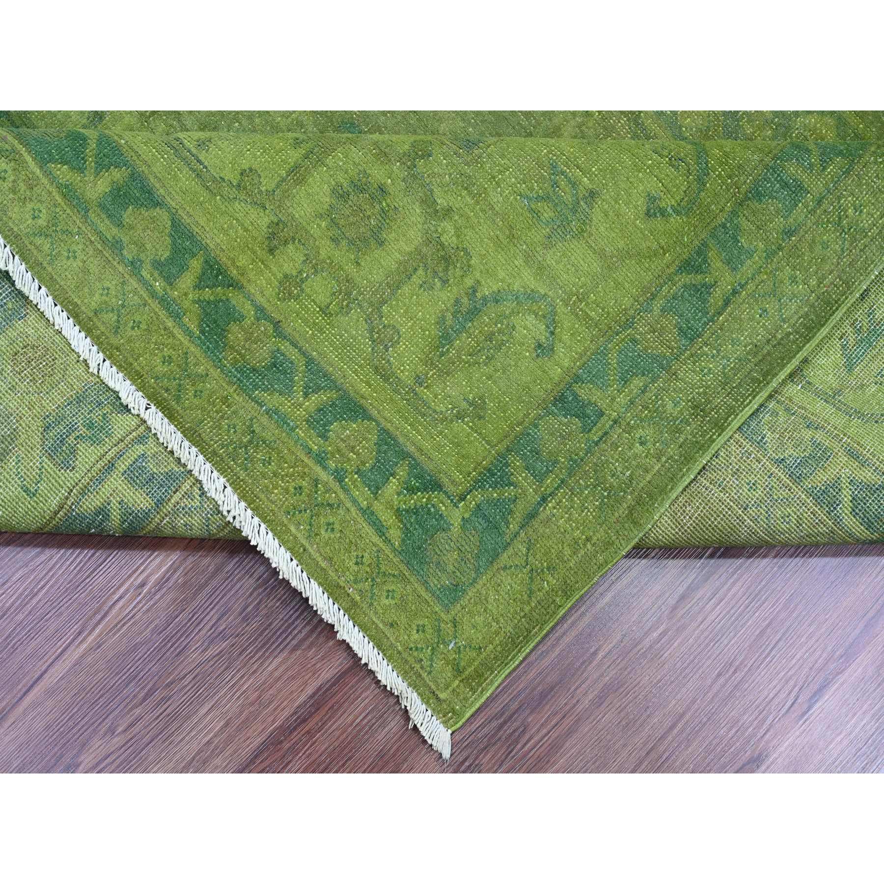 8'x9'6" Pickle Green, Overdyed Kazak with Geometric Pattern, Hand Knotted, Pure Wool, Oriental Rug Sh20403