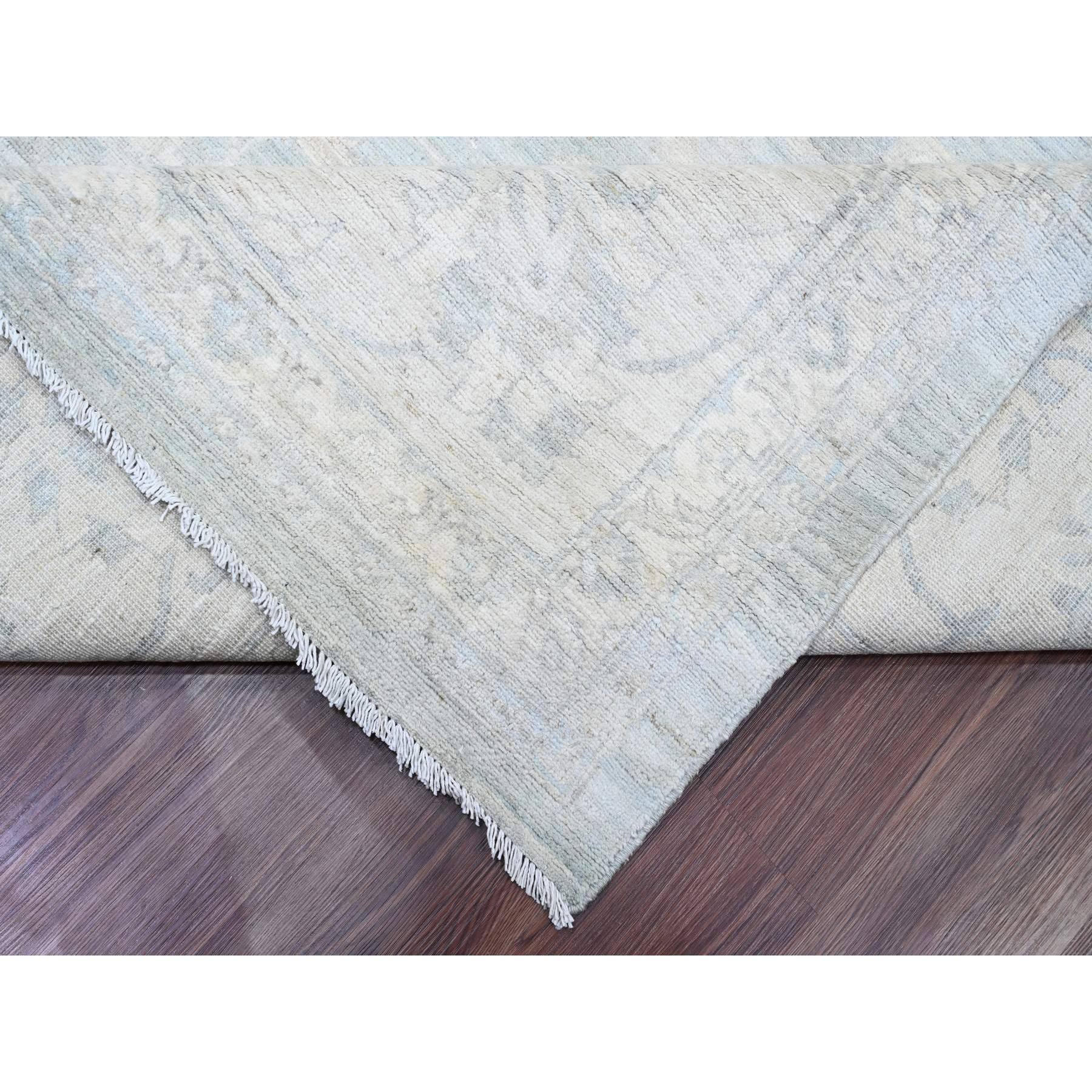 12'x15'4" Misty Gray, Washed Out Peshawar with All Over Leaf Pattern, Hand Knotted, Natural Dyes, 100% Wool, Oversized, Oriental Rug Sh20405