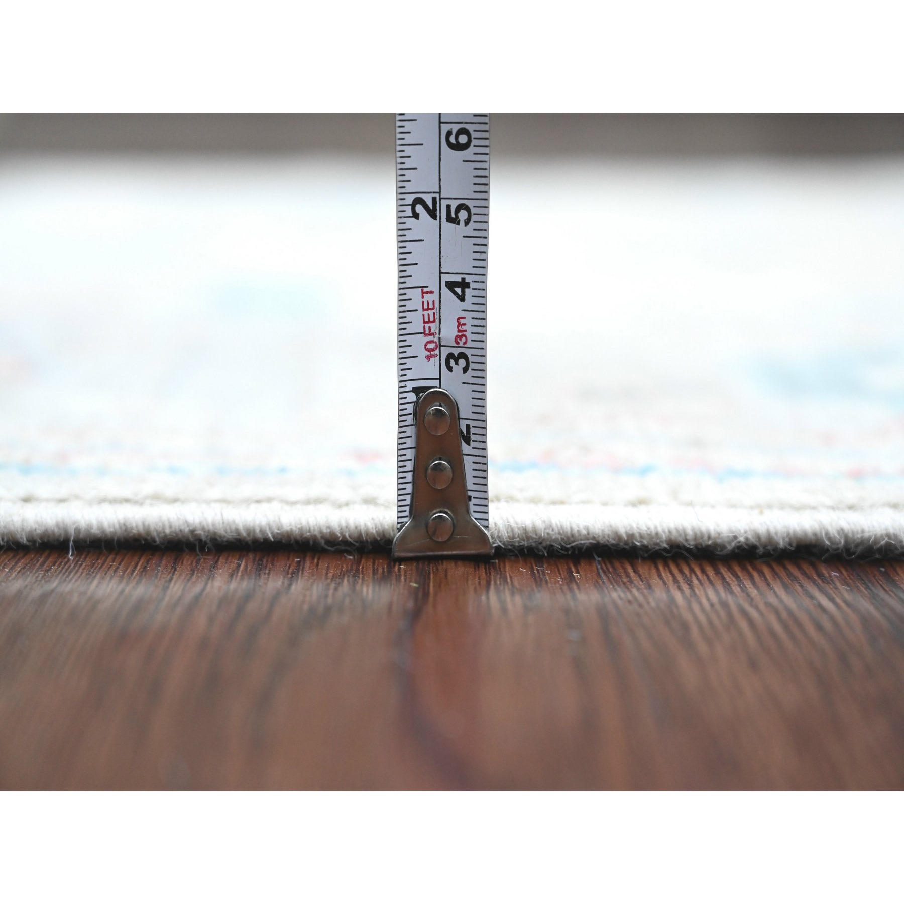 3'x11'8" Bone White, Afghan Angora Oushak with Floral Pattern, Hand Knotted, Veggie Dyes, Pure Wool, Runner, Oriental Rug Sh20406
