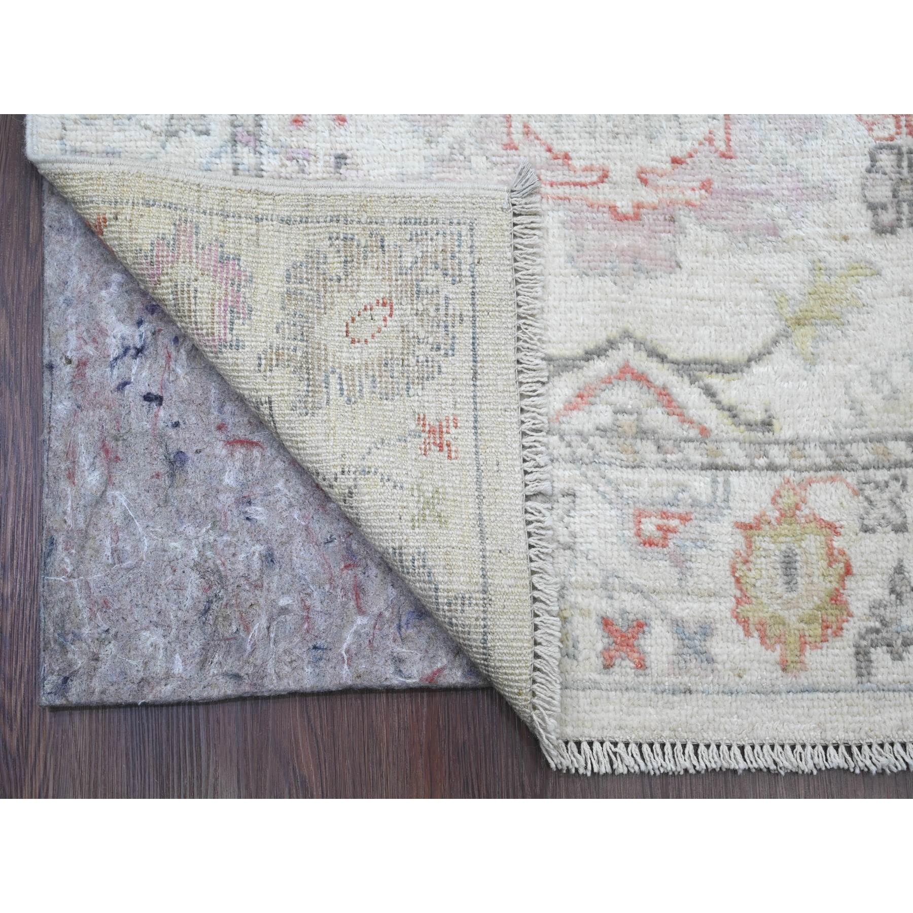 3'1"x22'4" Chiffon White, Afghan Angora Oushak with Muted Colors Leaf Design, Hand Knotted, Vegetable Dyes, 100% Wool, XL Runner, Oriental Rug Sh20408