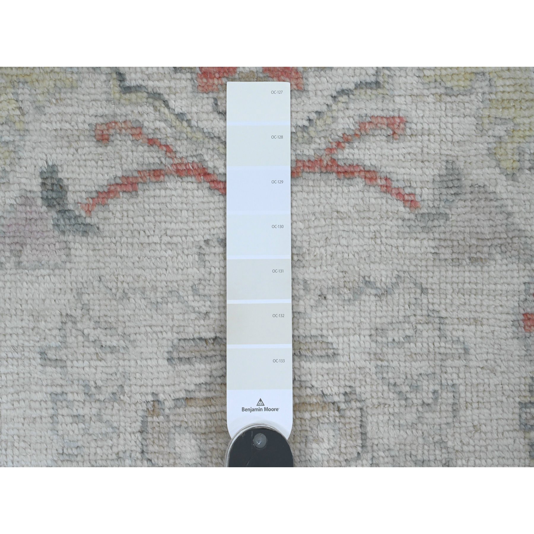 3'1"x22'4" Chiffon White, Afghan Angora Oushak with Muted Colors Leaf Design, Hand Knotted, Vegetable Dyes, 100% Wool, XL Runner, Oriental Rug Sh20408