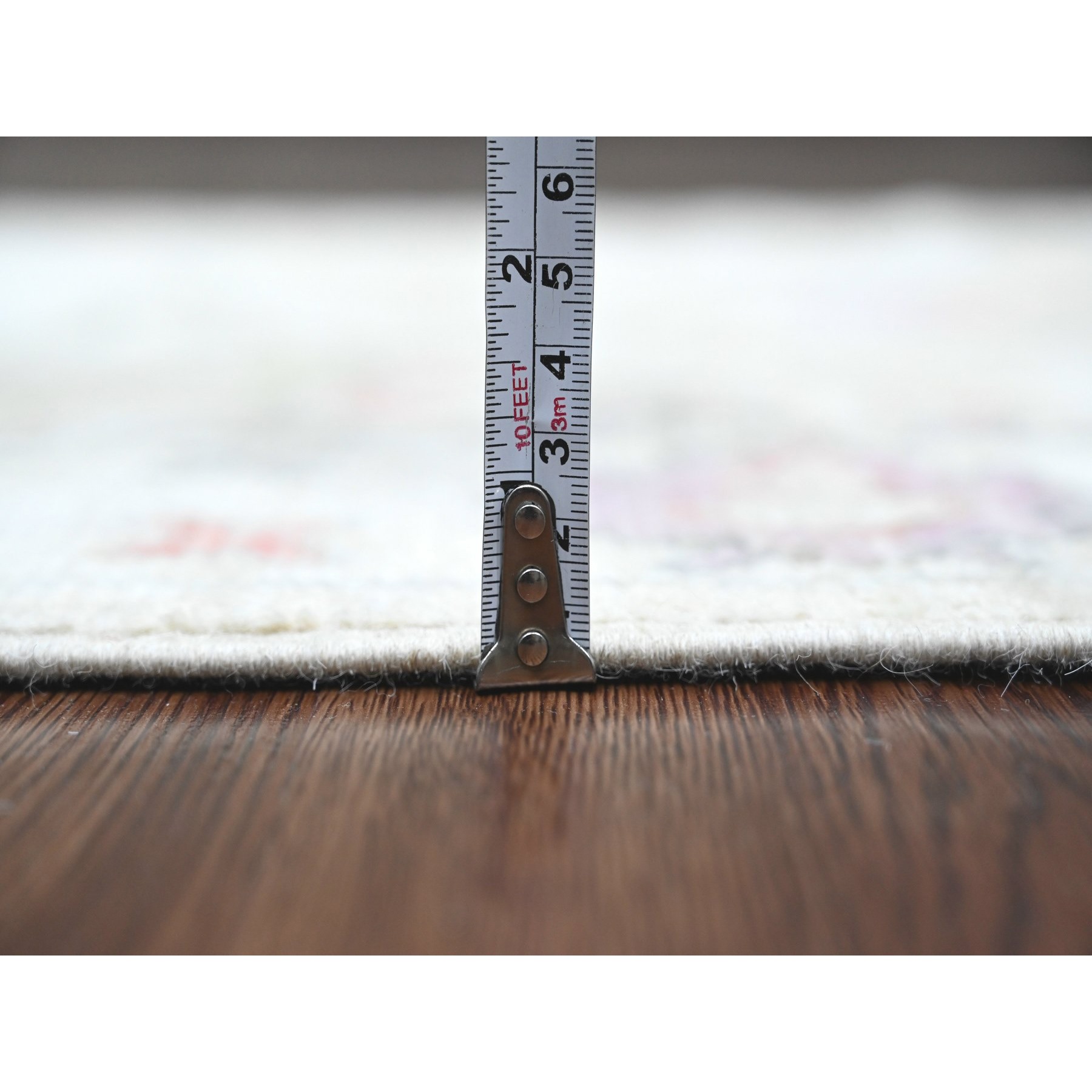 3'1"x22'4" Chiffon White, Afghan Angora Oushak with Muted Colors Leaf Design, Hand Knotted, Vegetable Dyes, 100% Wool, XL Runner, Oriental Rug Sh20408