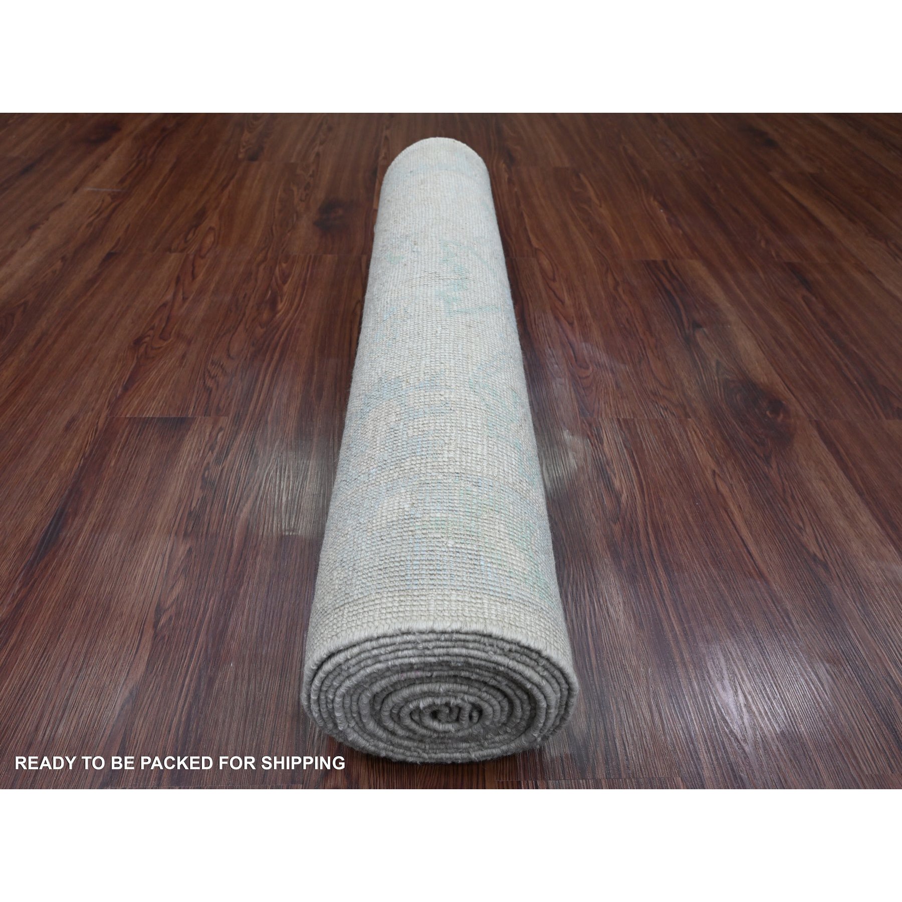 3'x17'2" Pearl White, Hand Knotted, Afghan Angora Oushak with All Over Leaf Design, Natural Dyes, 100% Wool, XL Runner, Oriental Rug Sh20409