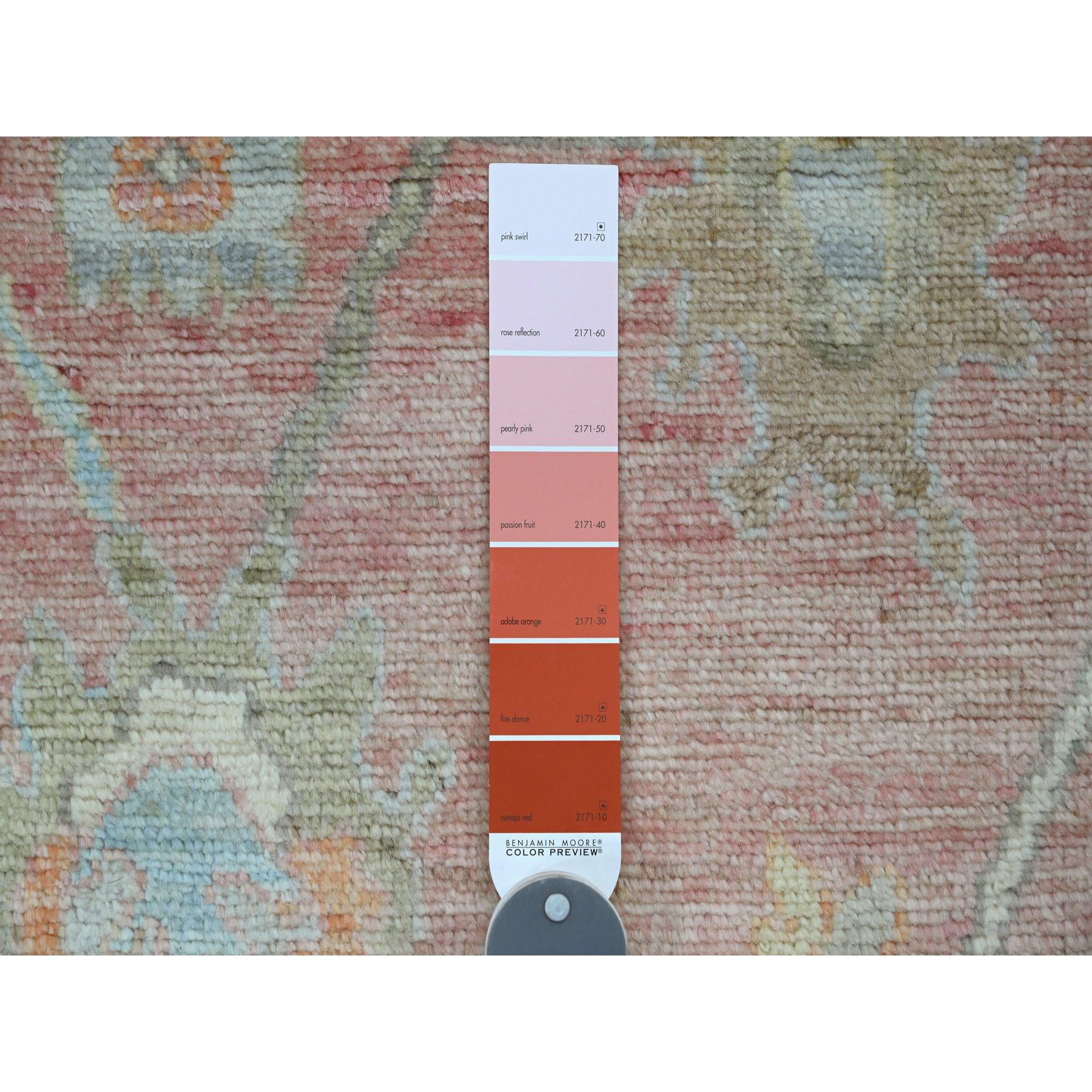 6'x8'10" Rouge Pink, Afghan Angora Oushak with All Over Leaf Design, Hand Knotted, Natural Dyes, 100% Wool, Oriental Rug Sh20411
