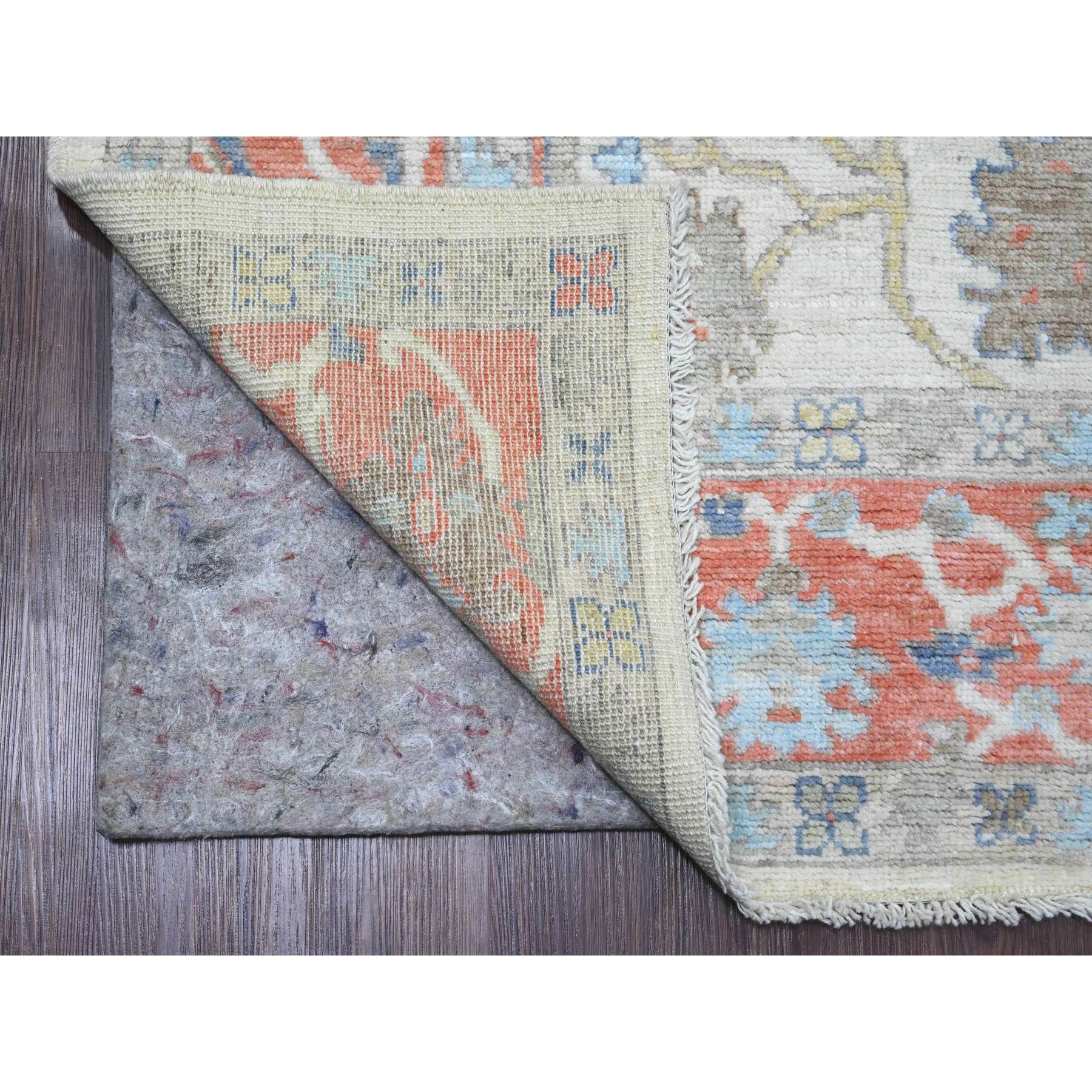 6'1"x8'9" Alabaster White, Afghan Angora Oushak with Colorful Leaf Design, Hand Knotted, Vegetable Dyes, 100% Wool, Oriental Rug Sh20412