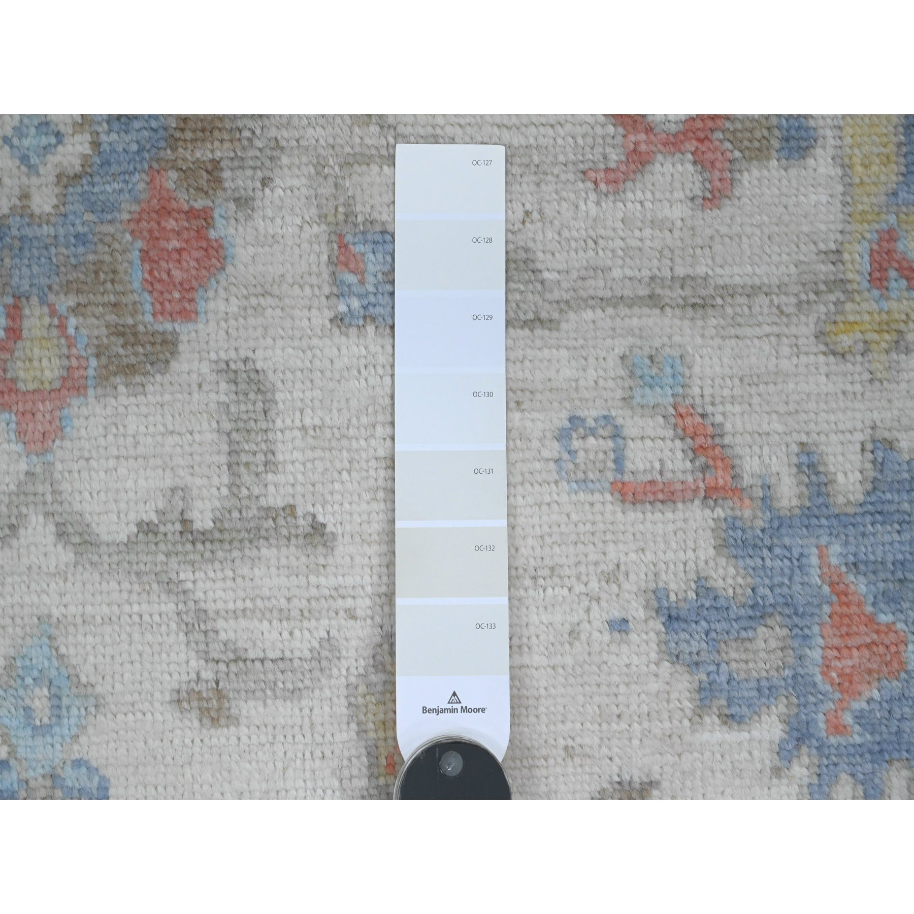 6'1"x8'9" Alabaster White, Afghan Angora Oushak with Colorful Leaf Design, Hand Knotted, Vegetable Dyes, 100% Wool, Oriental Rug Sh20412