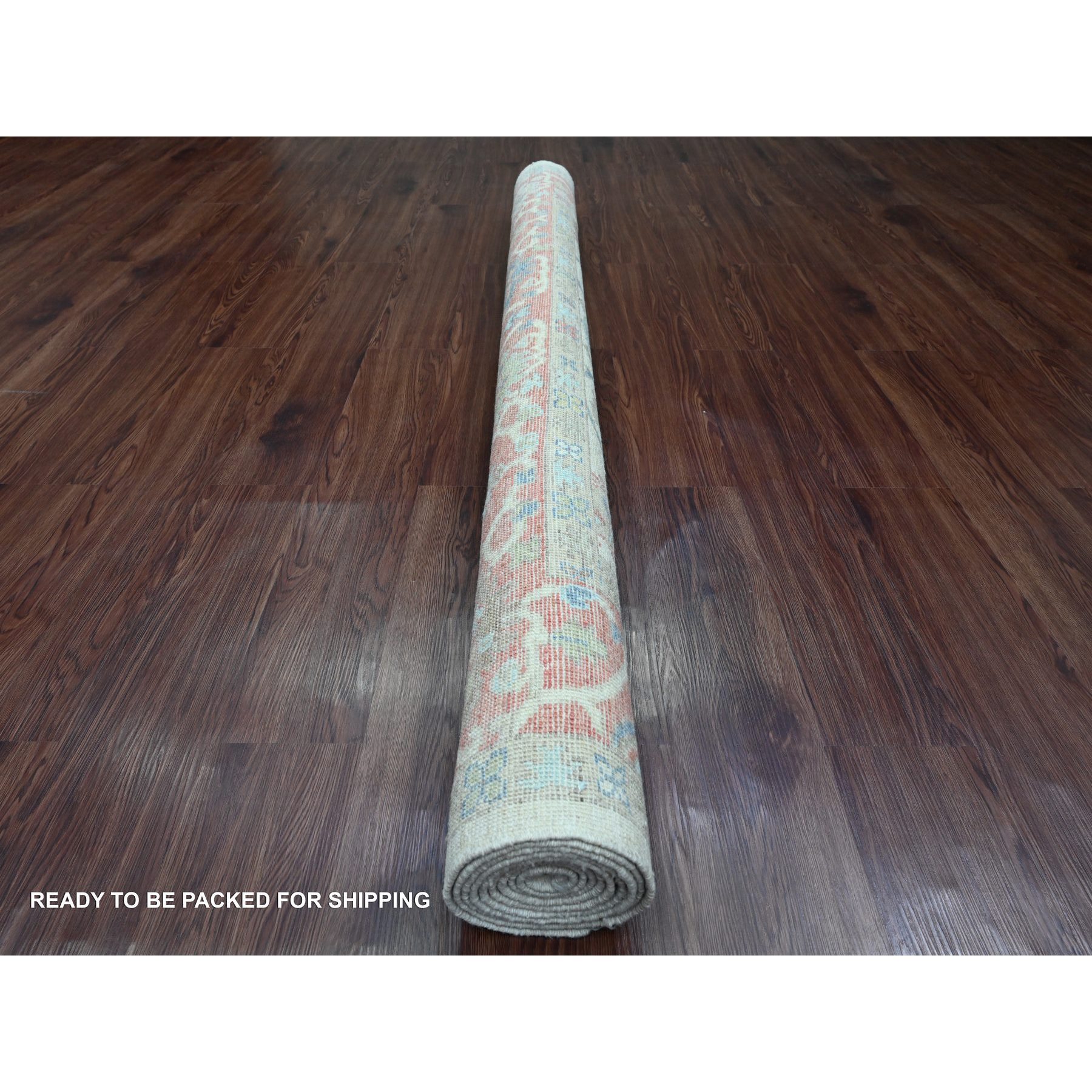 6'1"x8'9" Alabaster White, Afghan Angora Oushak with Colorful Leaf Design, Hand Knotted, Vegetable Dyes, 100% Wool, Oriental Rug Sh20412