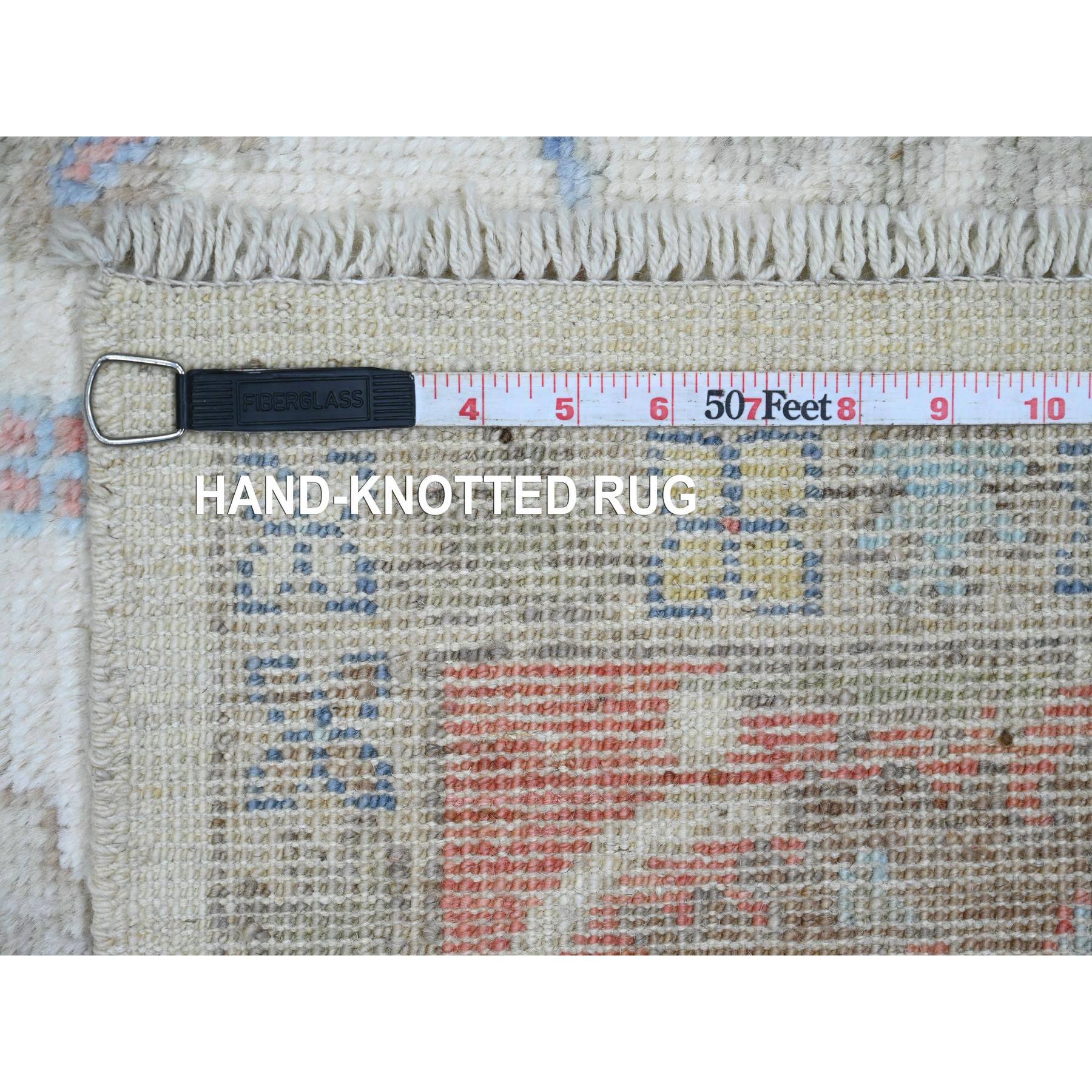6'1"x8'9" Alabaster White, Afghan Angora Oushak with Colorful Leaf Design, Hand Knotted, Vegetable Dyes, 100% Wool, Oriental Rug Sh20412