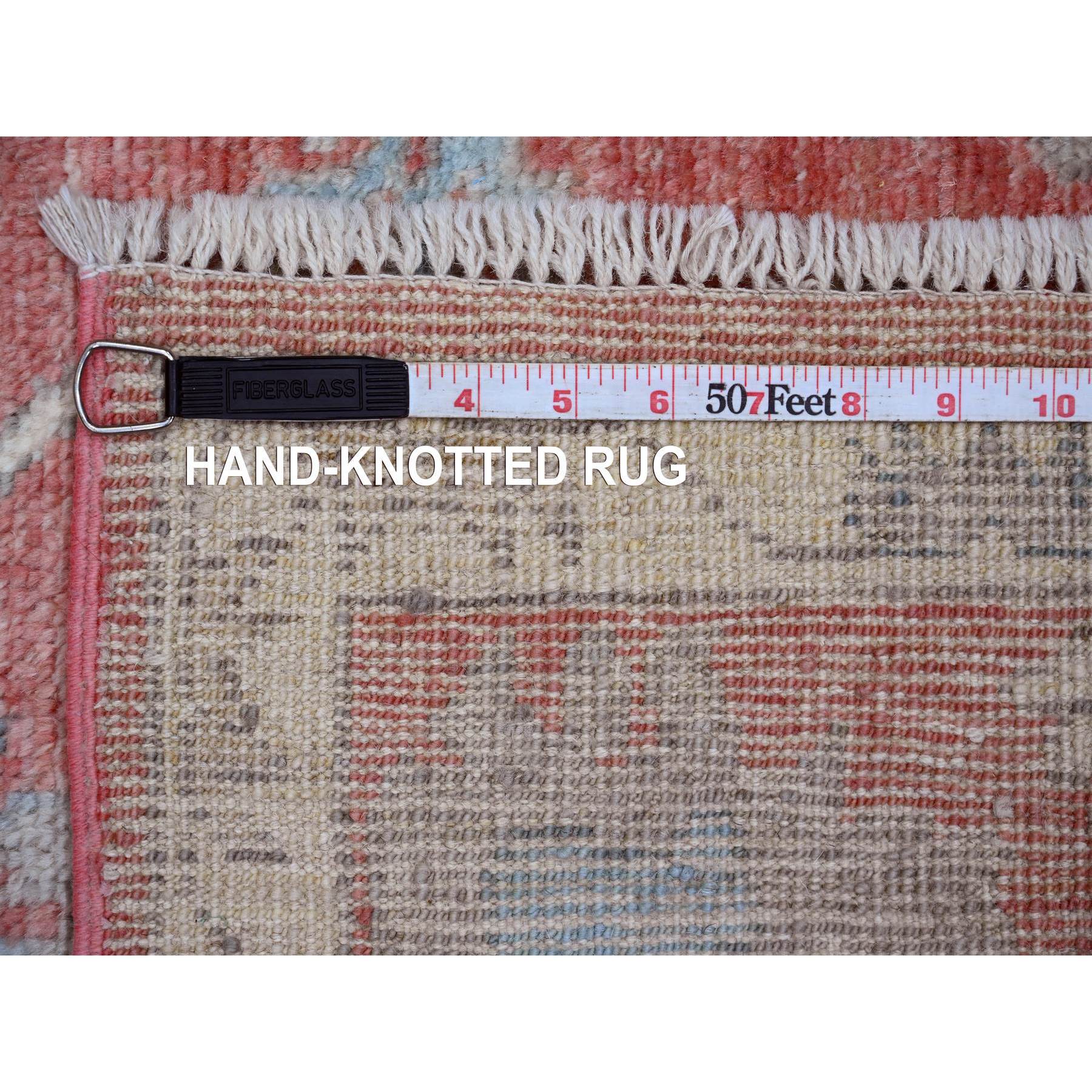 5'x6'10" Blush Red, Afghan Angora Oushak with All Over Leaf Design, Hand Knotted, Veggie Dyes, 100% Wool, Oriental Rug Sh20414