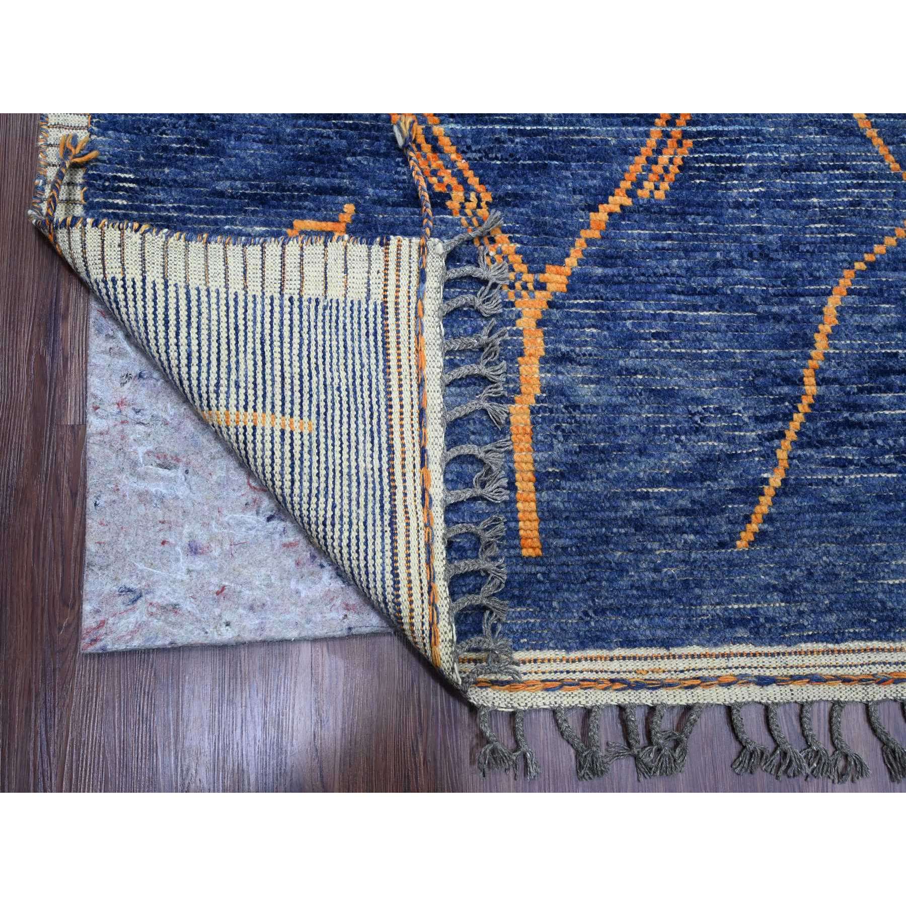 9'x12'5" Cobalt Blue, Moroccan Weave, Arts and Crafts Design with Tassels, Tone on Tone, Hand Knotted, Soft Wool, Textured Pile, Oriental Rug Sh20418