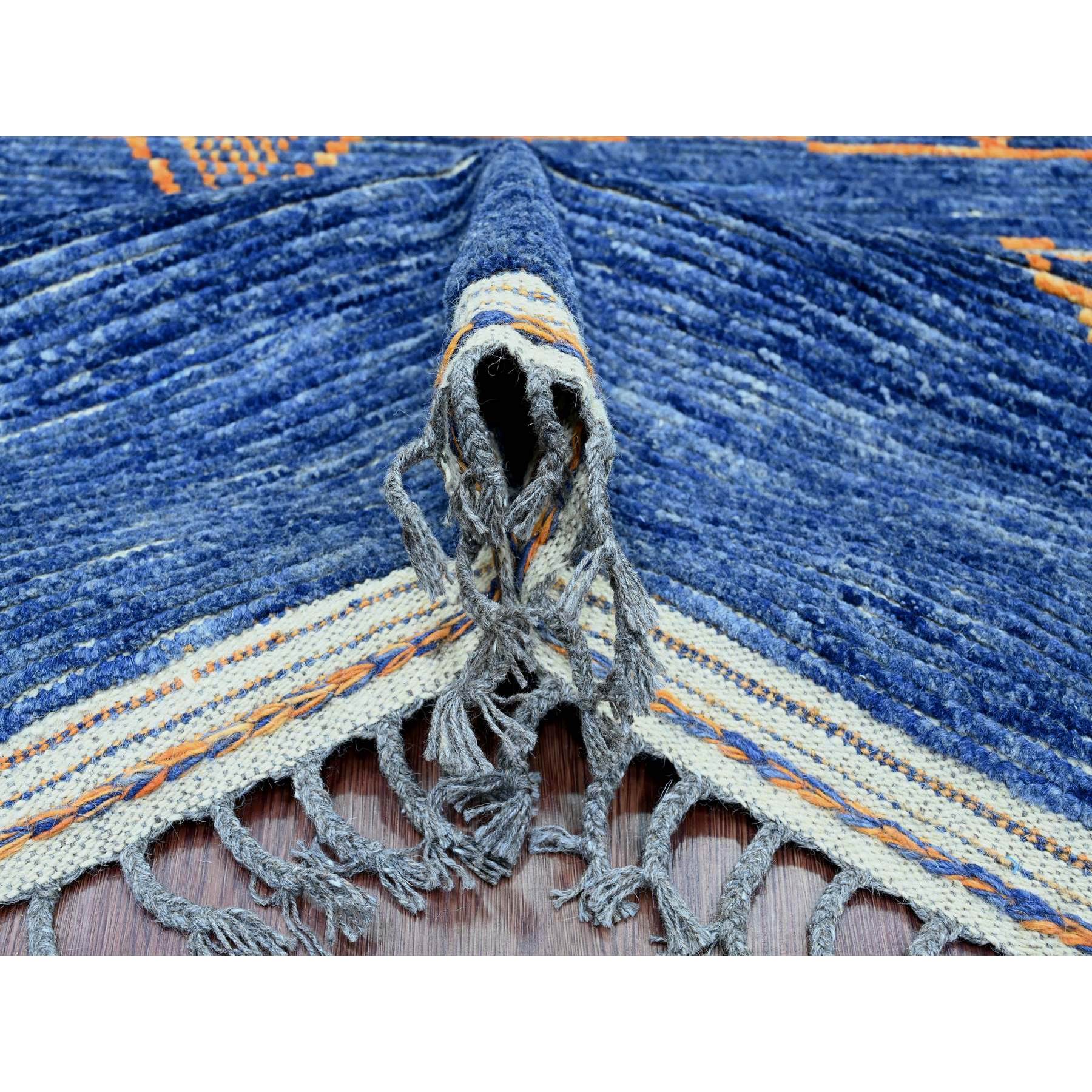 9'x12'5" Cobalt Blue, Moroccan Weave, Arts and Crafts Design with Tassels, Tone on Tone, Hand Knotted, Soft Wool, Textured Pile, Oriental Rug Sh20418