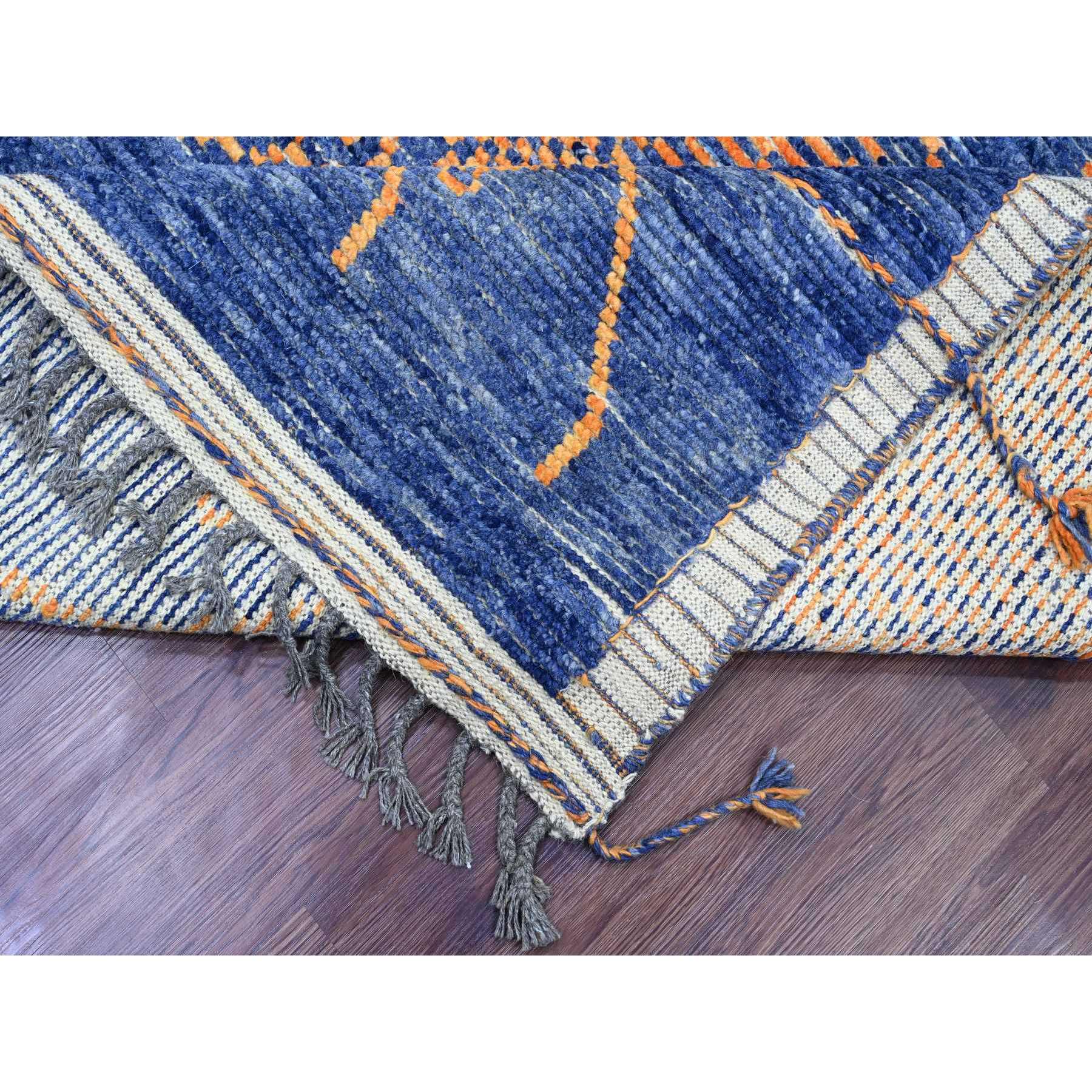 9'x12'5" Cobalt Blue, Moroccan Weave, Arts and Crafts Design with Tassels, Tone on Tone, Hand Knotted, Soft Wool, Textured Pile, Oriental Rug Sh20418