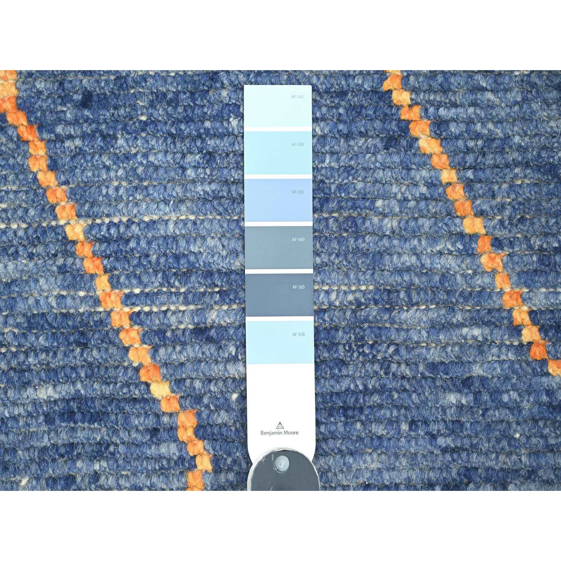 9'x12'5" Cobalt Blue, Moroccan Weave, Arts and Crafts Design with Tassels, Tone on Tone, Hand Knotted, Soft Wool, Textured Pile, Oriental Rug Sh20418