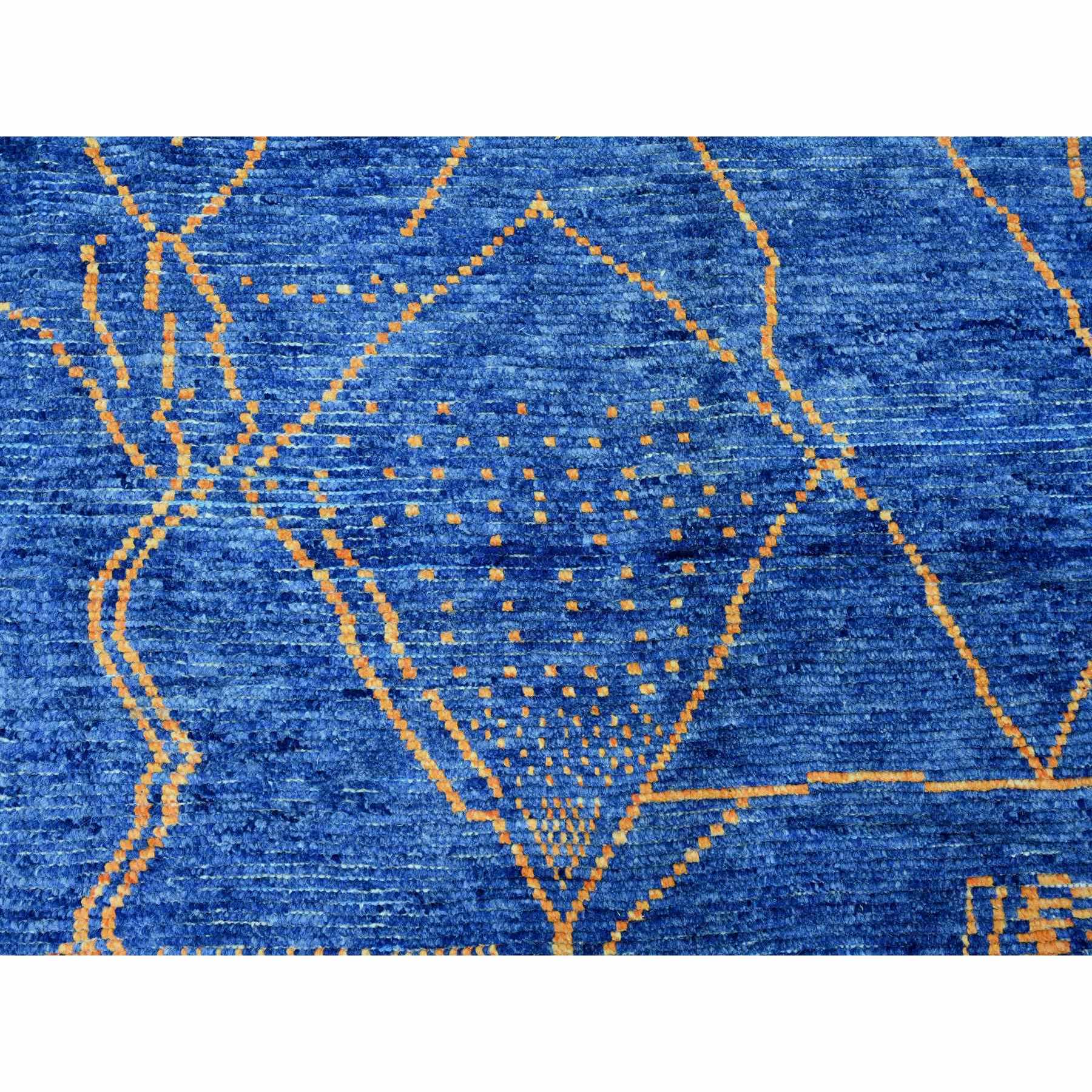 9'x12'5" Cobalt Blue, Moroccan Weave, Arts and Crafts Design with Tassels, Tone on Tone, Hand Knotted, Soft Wool, Textured Pile, Oriental Rug Sh20418