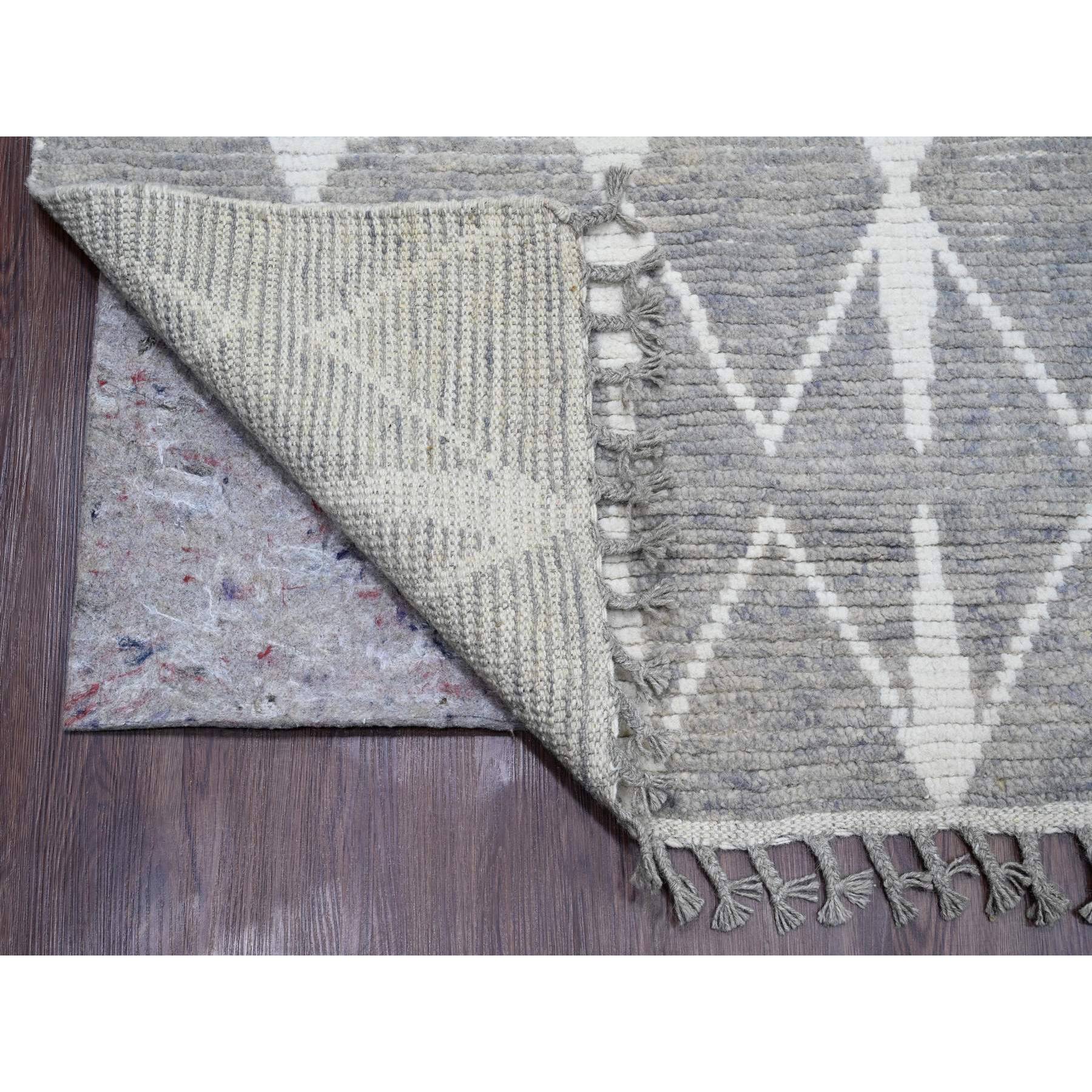 9'1"x12'4" Spanish Gray, Moroccan Weave with Geometric Repetitive Pattern, Hand Knotted, Tone on Tone, Soft Wool, Textured Pile, Oriental Rug Sh20419