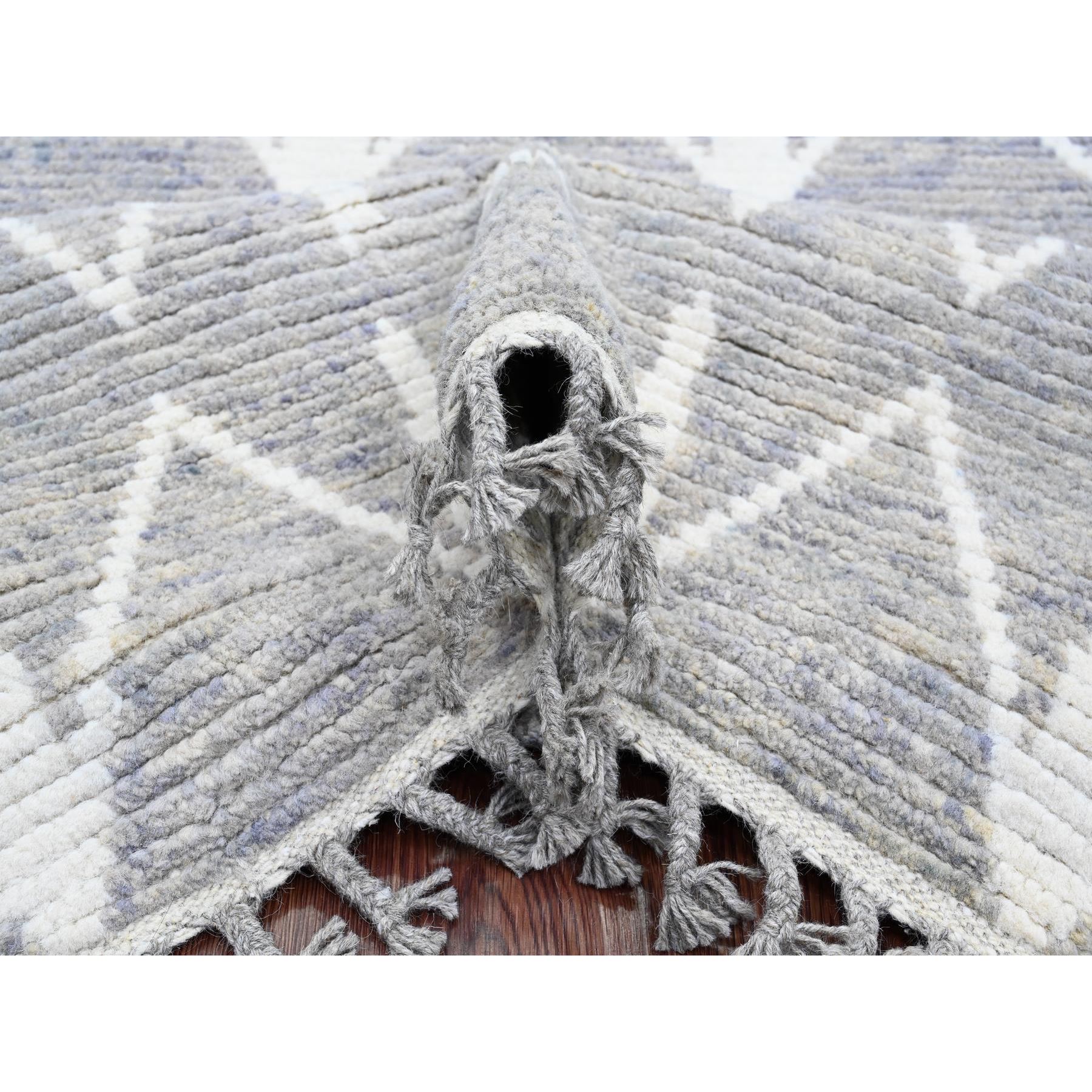 9'1"x12'4" Spanish Gray, Moroccan Weave with Geometric Repetitive Pattern, Hand Knotted, Tone on Tone, Soft Wool, Textured Pile, Oriental Rug Sh20419