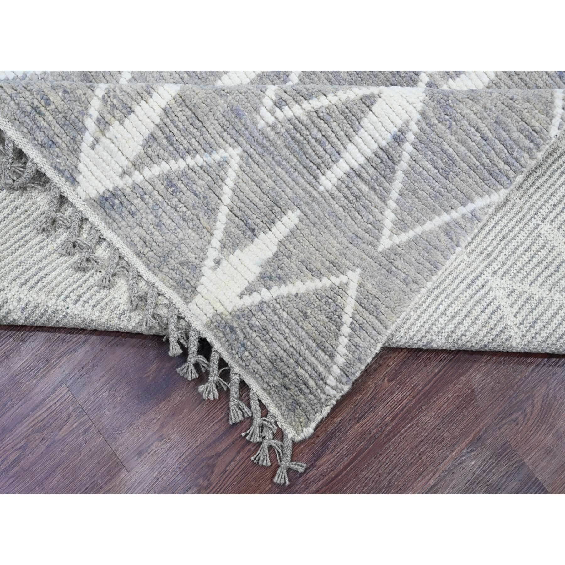 9'1"x12'4" Spanish Gray, Moroccan Weave with Geometric Repetitive Pattern, Hand Knotted, Tone on Tone, Soft Wool, Textured Pile, Oriental Rug Sh20419