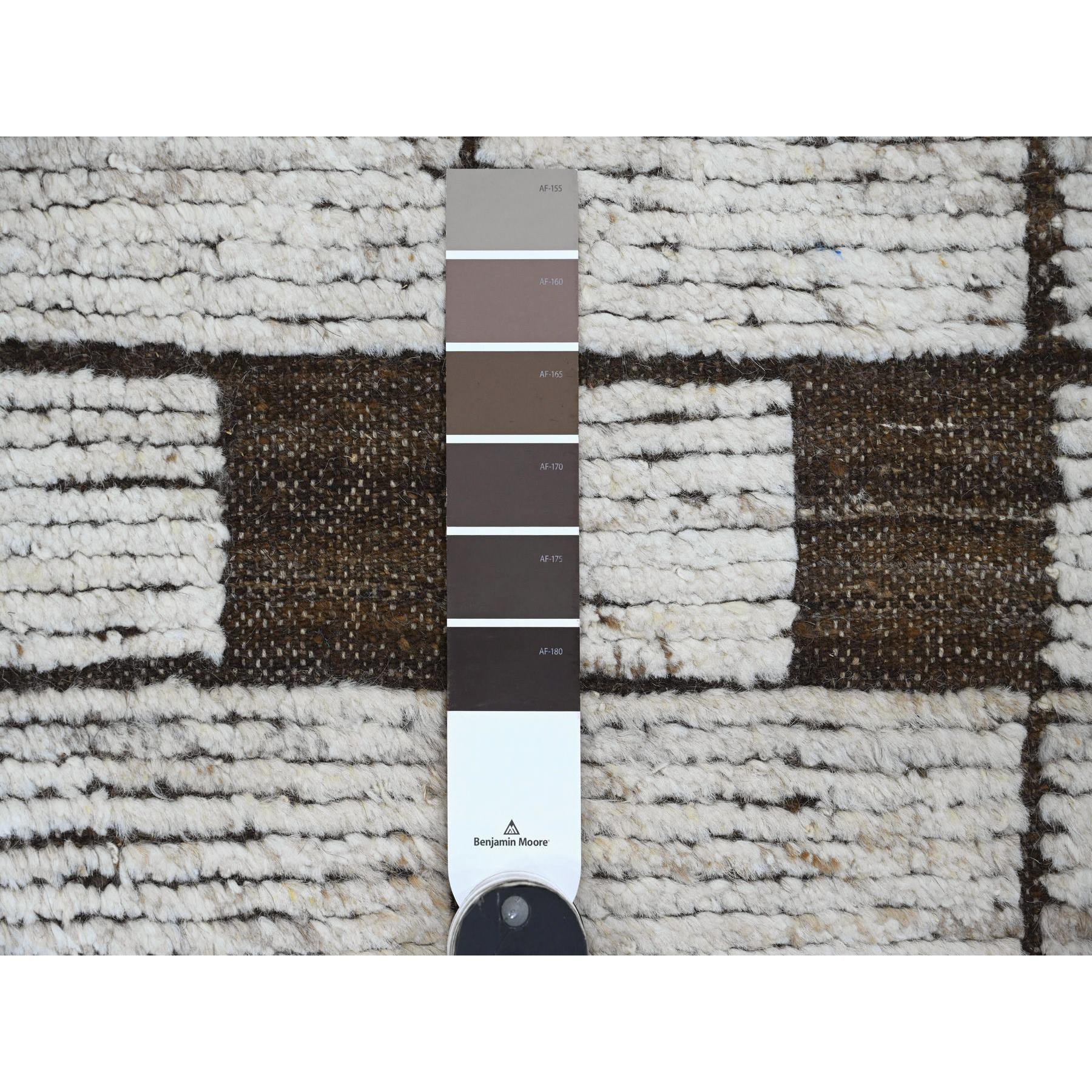 6'4"x9' Chocolate Brown, Moroccan Weave with Checkerboard Design, Soft Wool, Tone on Tone, Hand Knotted, Textured Pile, Oriental Rug Sh20421
