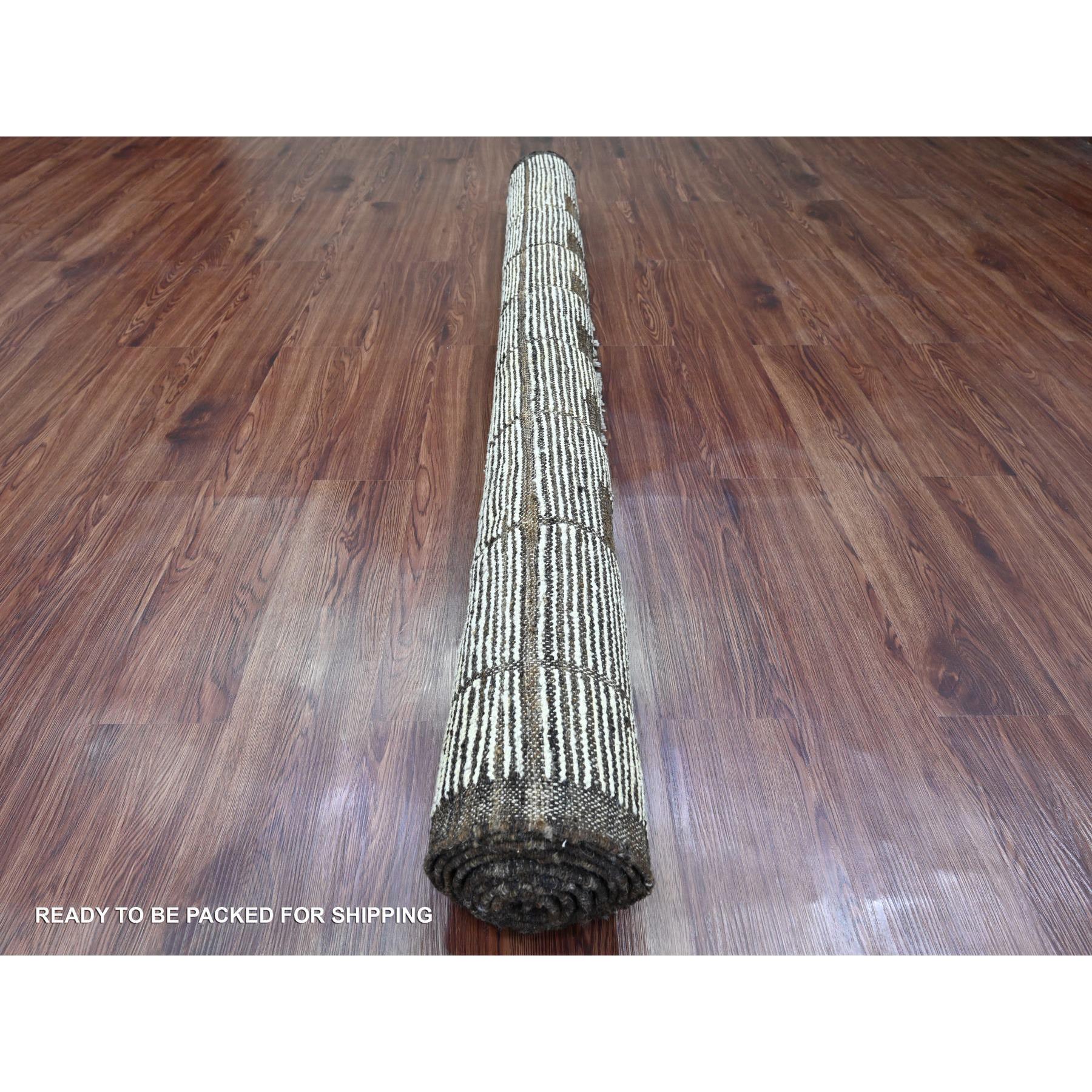 6'4"x9' Chocolate Brown, Moroccan Weave with Checkerboard Design, Soft Wool, Tone on Tone, Hand Knotted, Textured Pile, Oriental Rug Sh20421