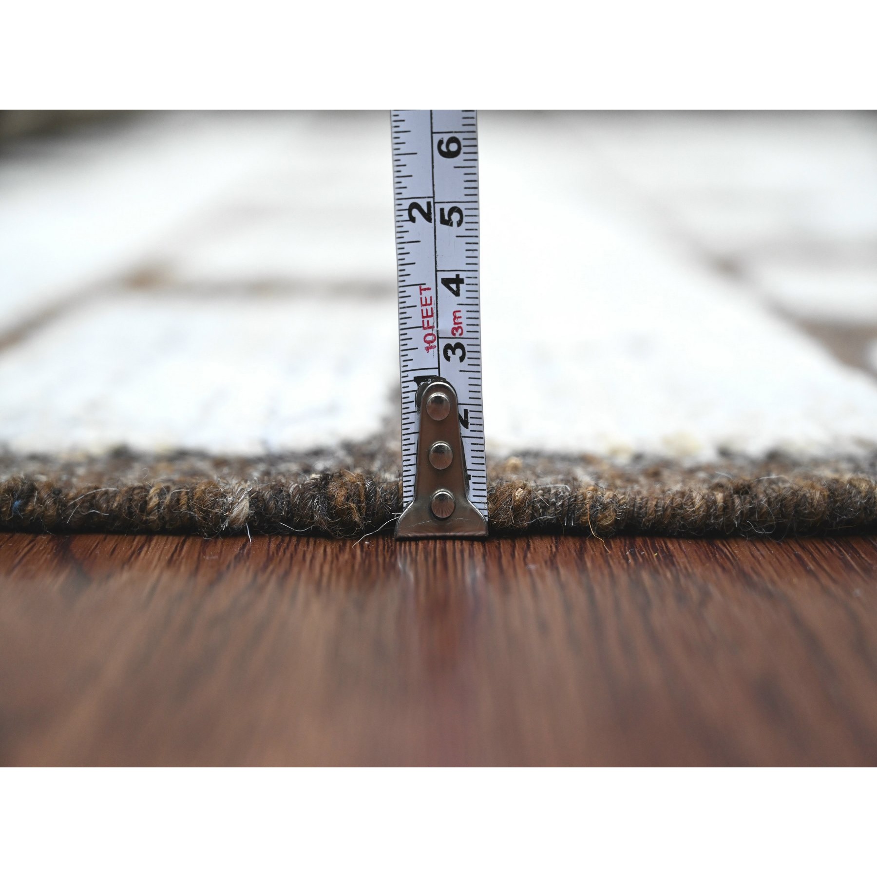 6'4"x9' Chocolate Brown, Moroccan Weave with Checkerboard Design, Soft Wool, Tone on Tone, Hand Knotted, Textured Pile, Oriental Rug Sh20421