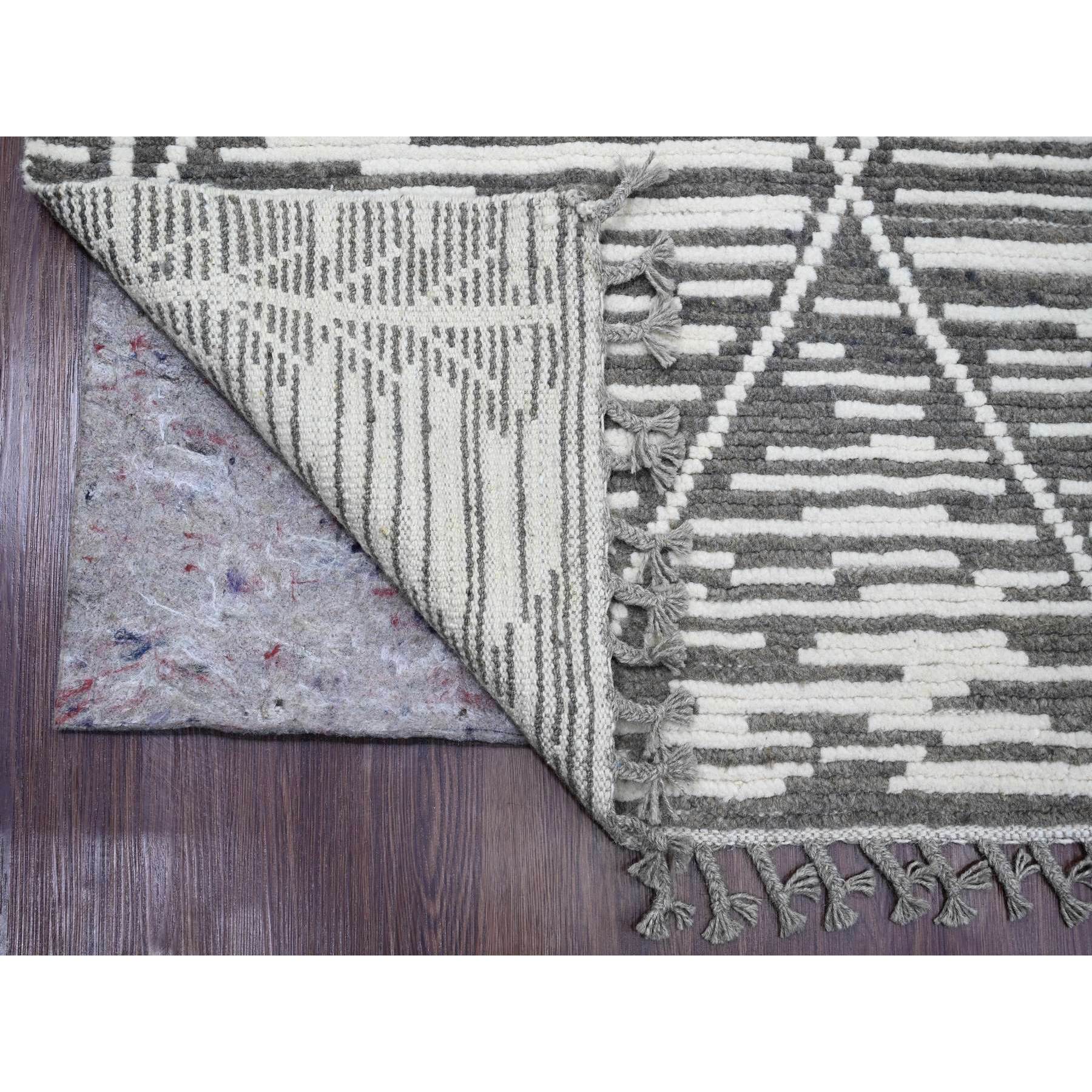 6'1"x9'4" Sonic Gray, Moroccan Weave with Intricate Dark and Light Motif, Hand Knotted, Textured Pile, Soft Wool, Tone on Tone, Oriental Rug Sh20422