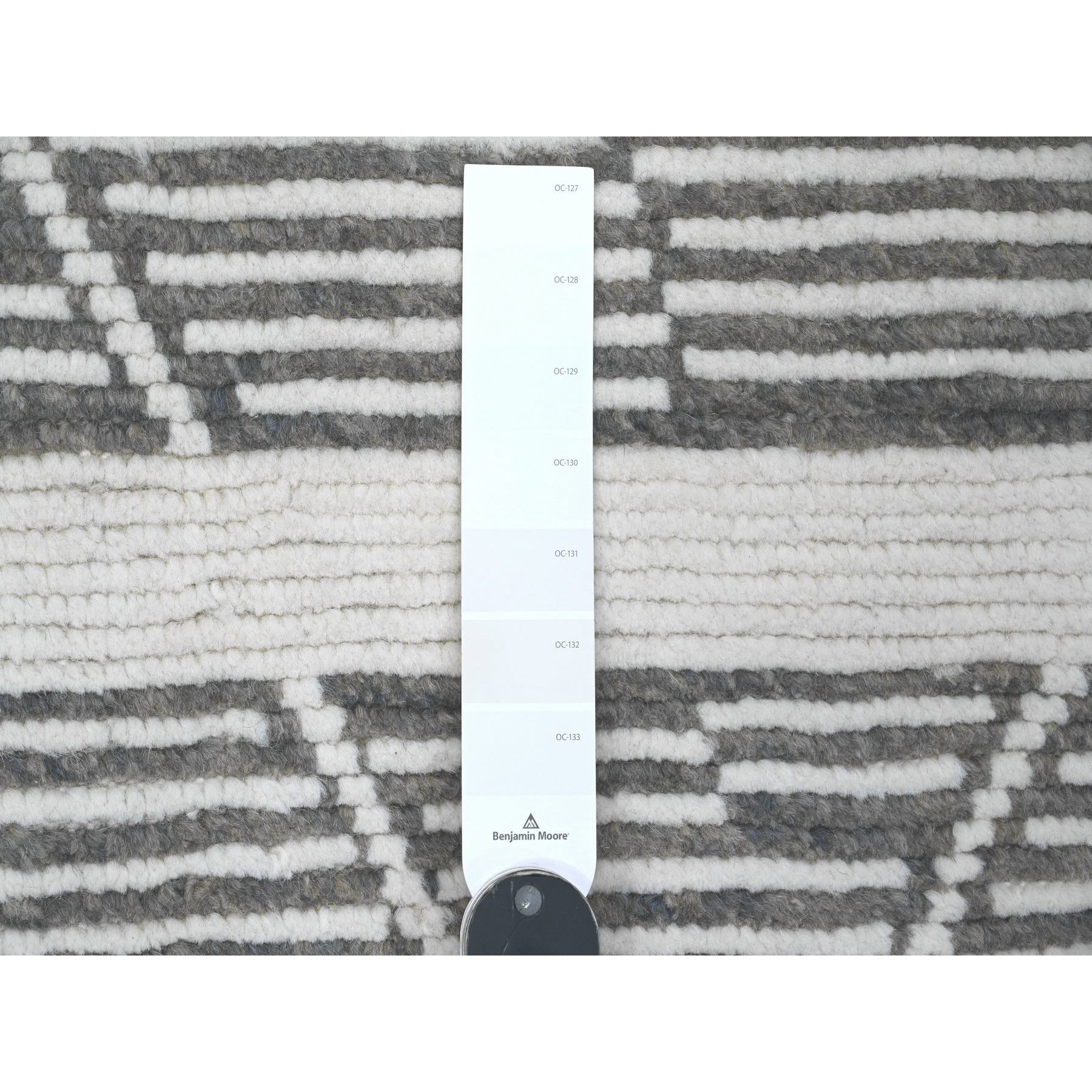 6'1"x9'4" Sonic Gray, Moroccan Weave with Intricate Dark and Light Motif, Hand Knotted, Textured Pile, Soft Wool, Tone on Tone, Oriental Rug Sh20422