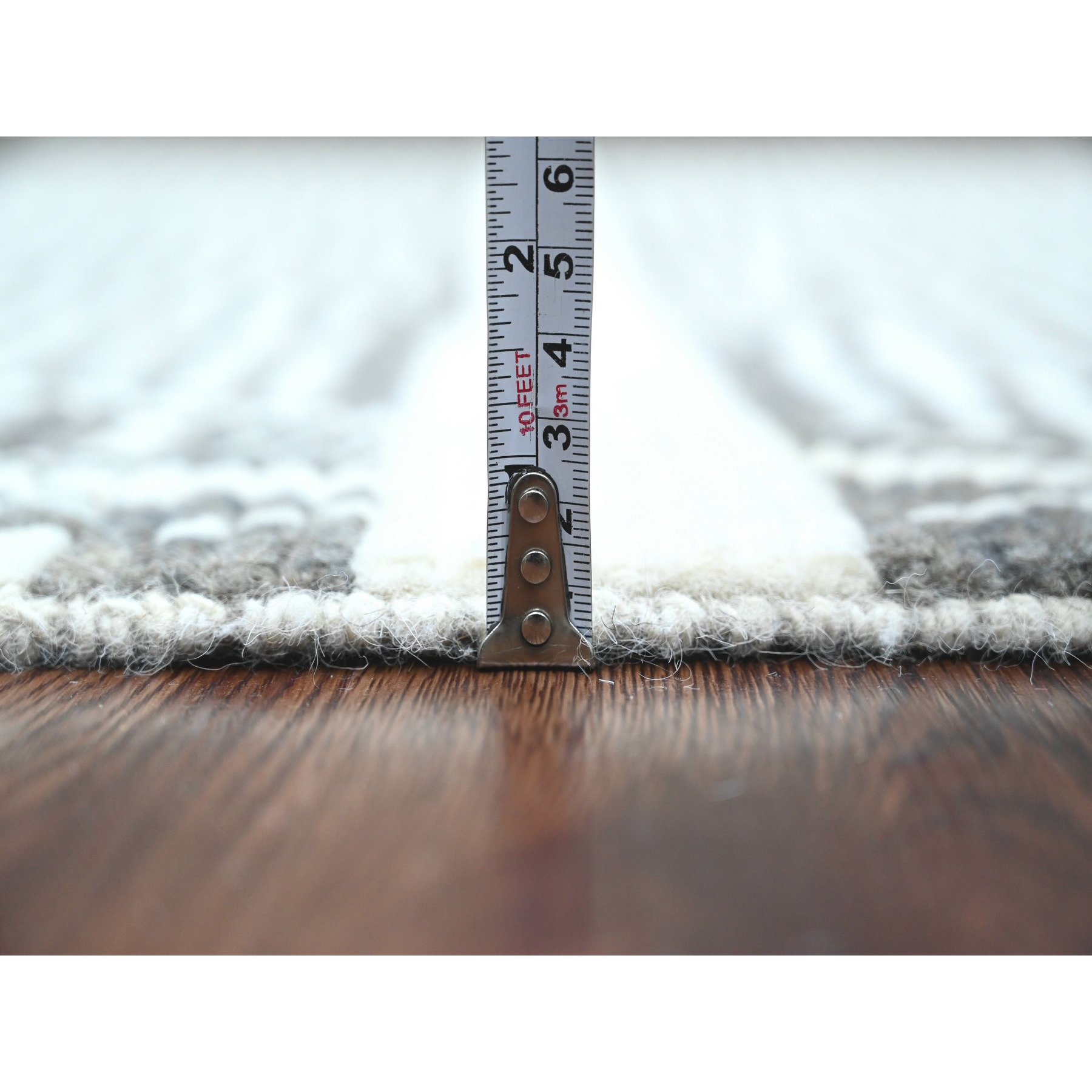 6'1"x9'4" Sonic Gray, Moroccan Weave with Intricate Dark and Light Motif, Hand Knotted, Textured Pile, Soft Wool, Tone on Tone, Oriental Rug Sh20422