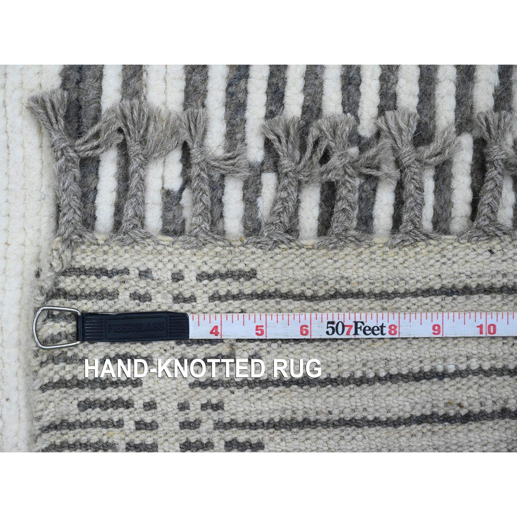 6'1"x9'4" Sonic Gray, Moroccan Weave with Intricate Dark and Light Motif, Hand Knotted, Textured Pile, Soft Wool, Tone on Tone, Oriental Rug Sh20422