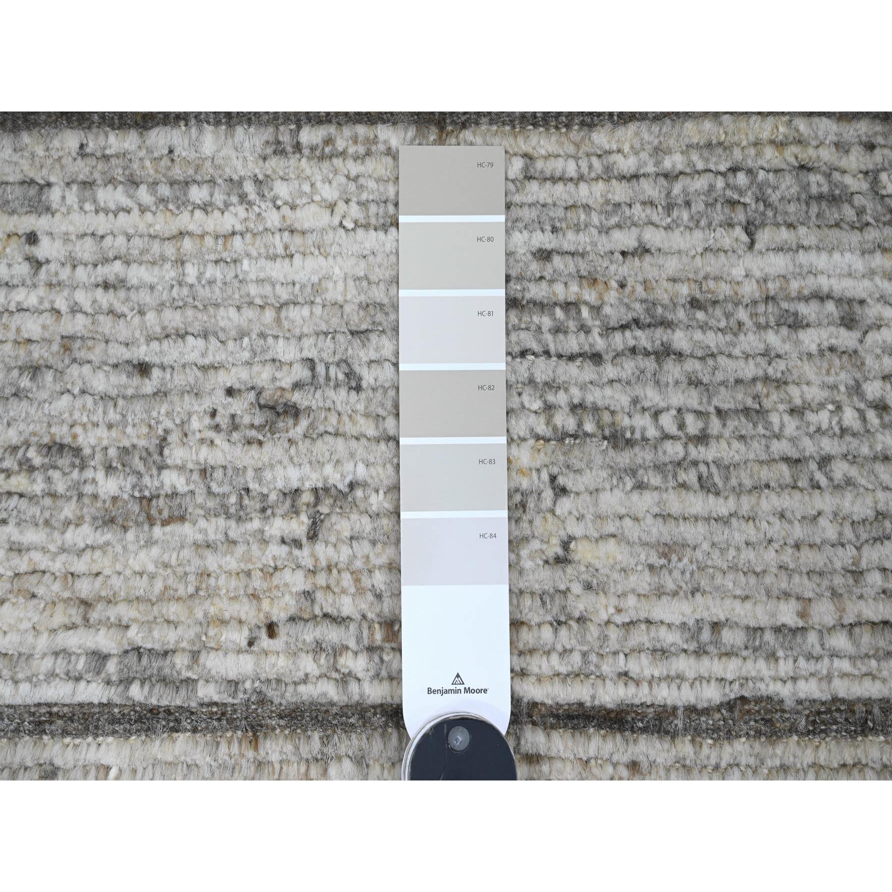 6'2"x9' Spanish Gray, Moroccan Weave with Compartment Design, Natural Colors, Hand Knotted, Soft Wool, Tone on Tone, Textured Pile, Oriental Rug Sh20423