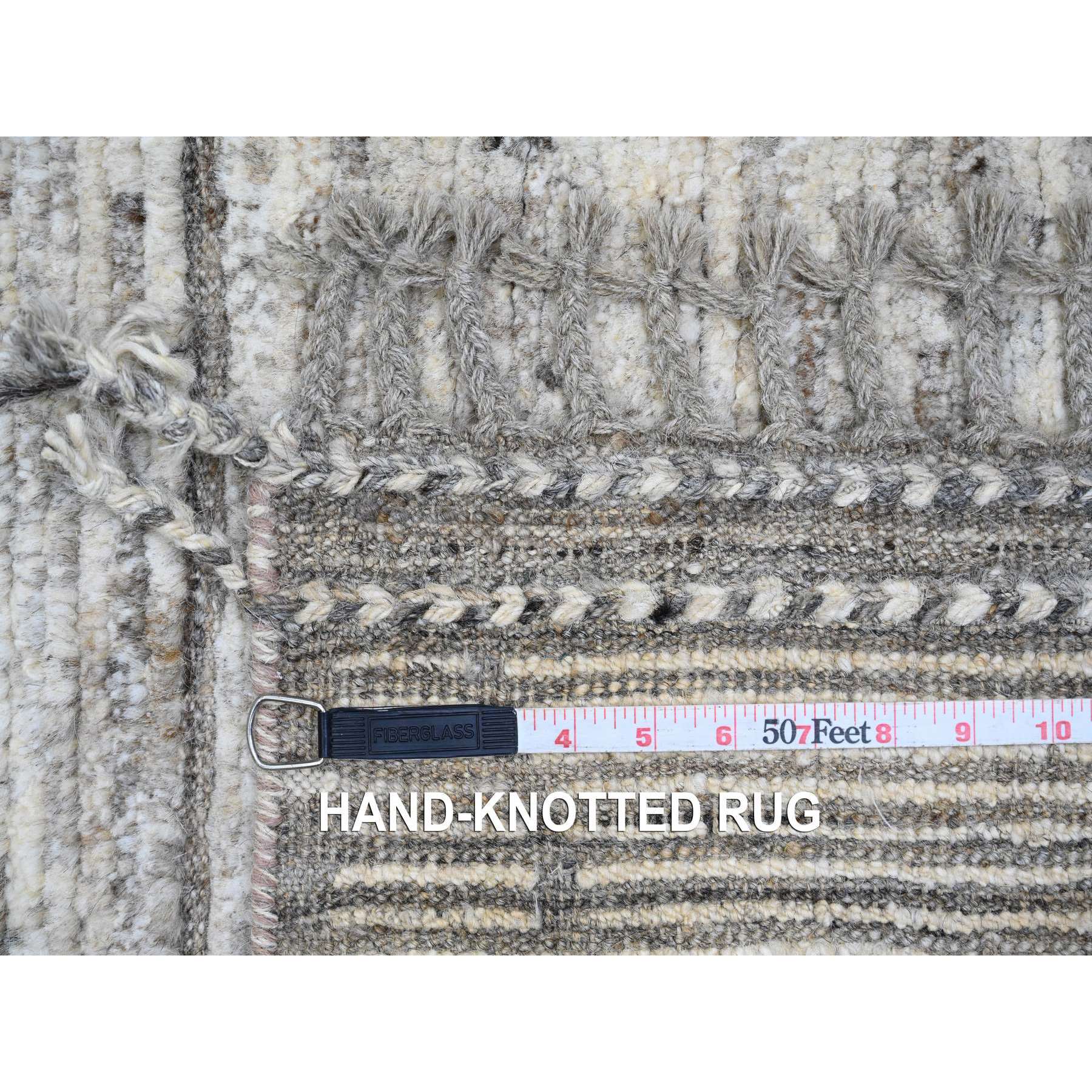 6'2"x9' Spanish Gray, Moroccan Weave with Compartment Design, Natural Colors, Hand Knotted, Soft Wool, Tone on Tone, Textured Pile, Oriental Rug Sh20423